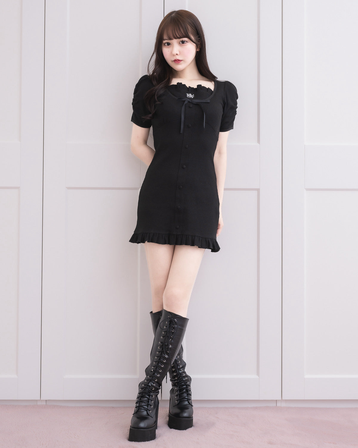 フロントボタンワッフルミニワンピース – pium
