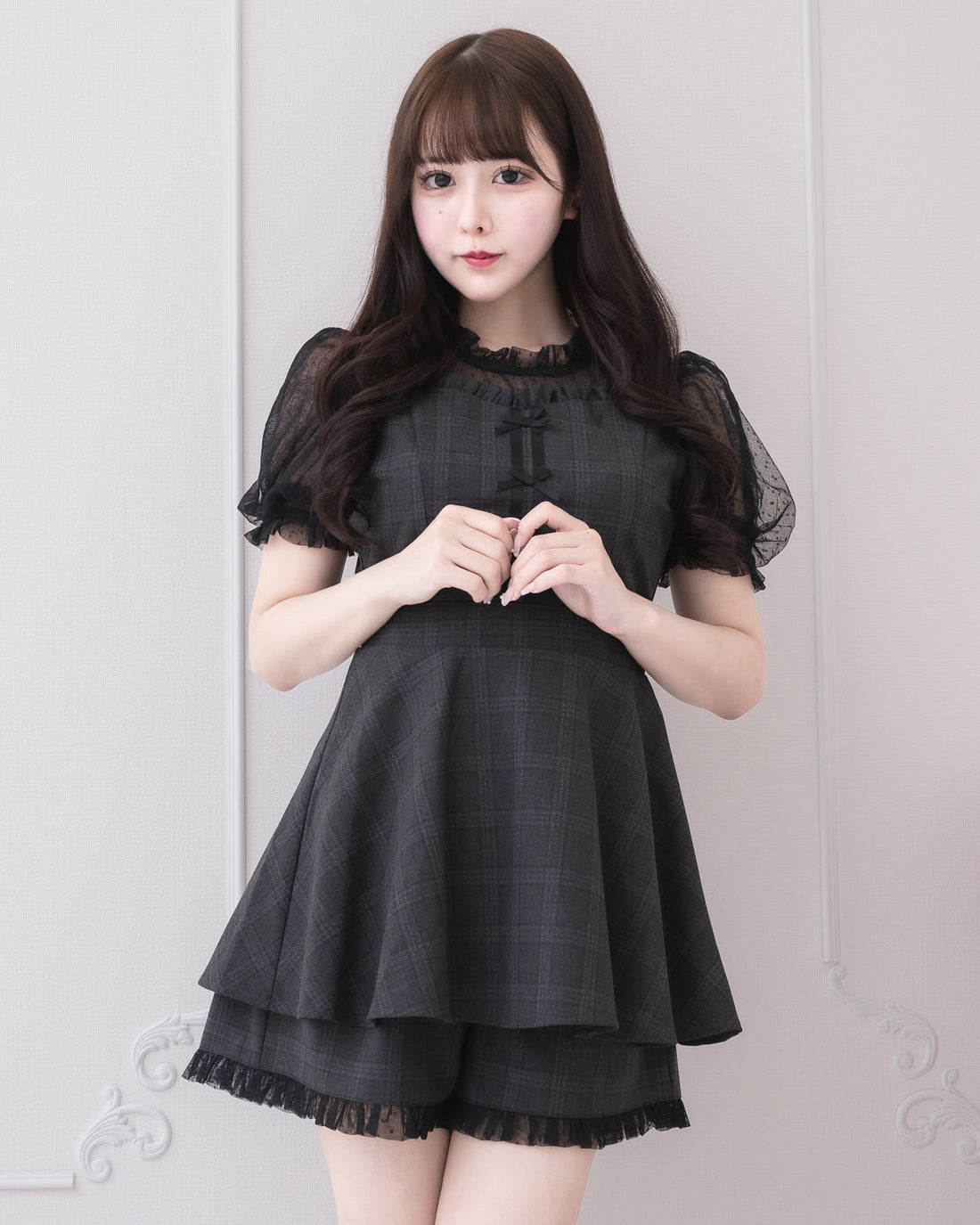 モデル身長：157cm/着用カラー:ブラックチェック