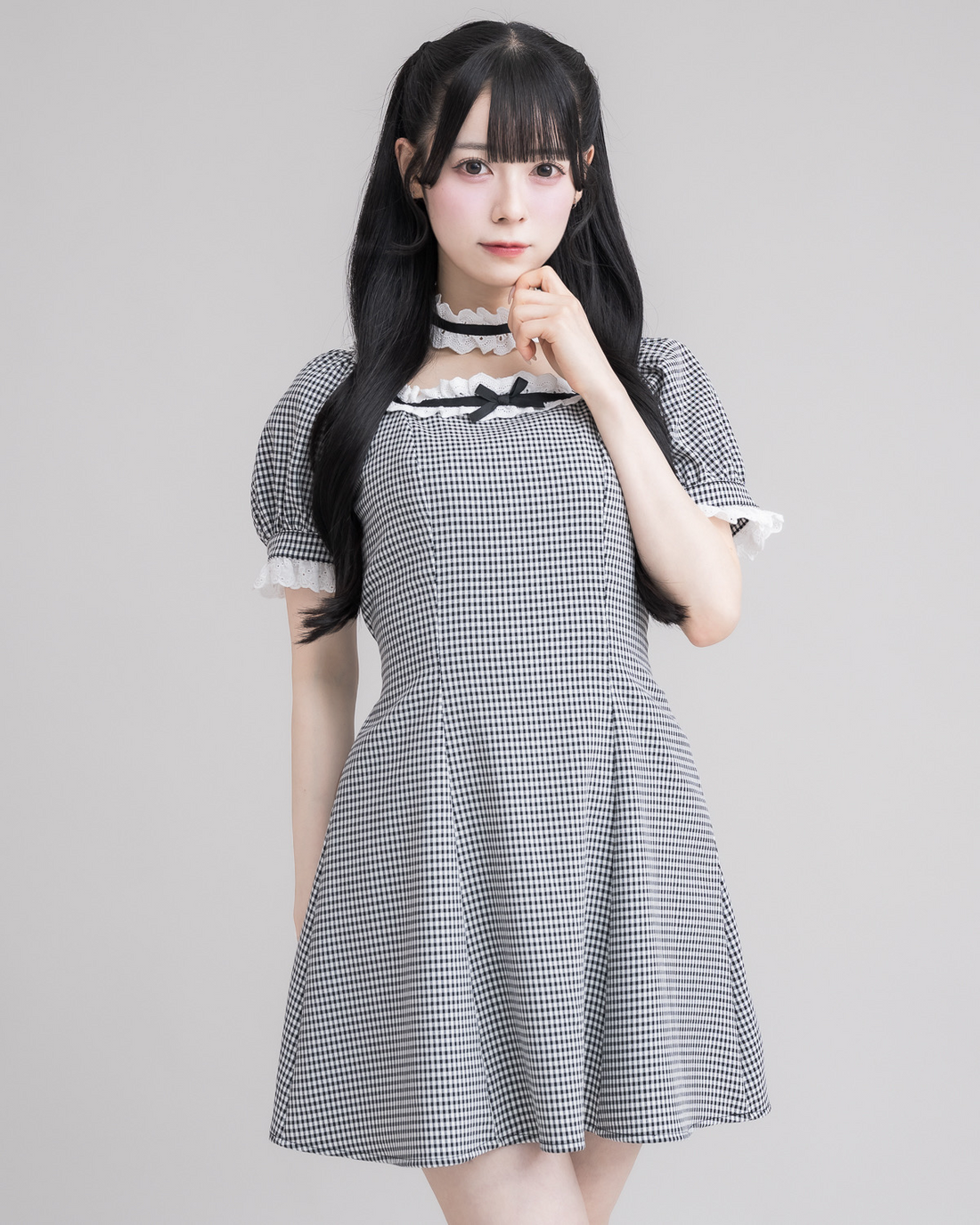 pium コットンフリルチョーカードールワンピース グレーピンク ぴうむ pium コットンフリルチョーカードールワンピース グレーピンク ぴうむ