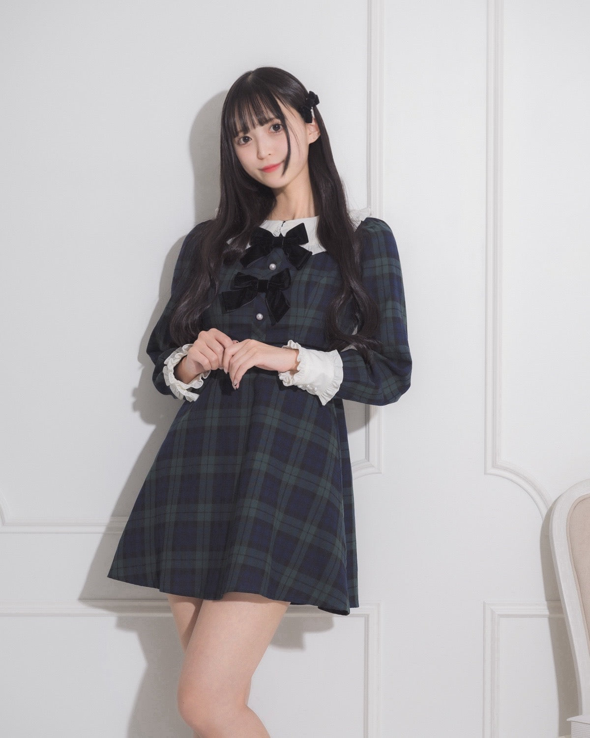 モデル身長:163cm/着用カラー:グリーンチェック