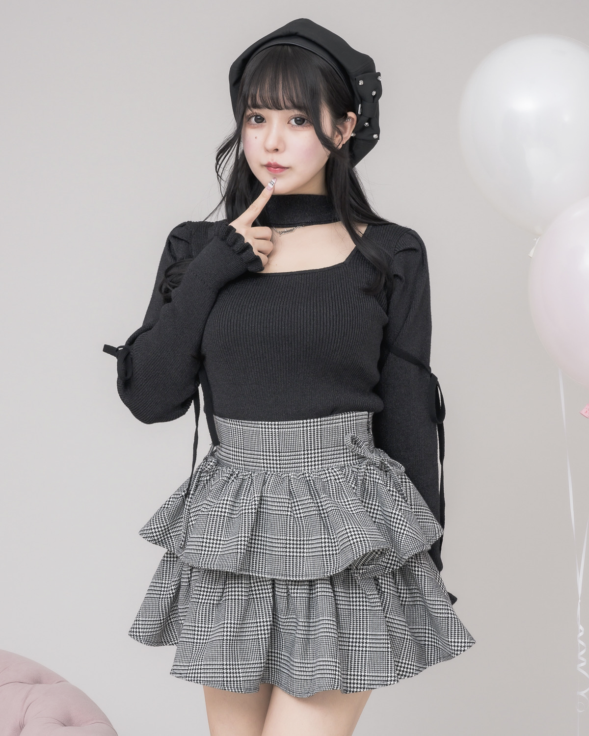 ラメチェックサイドリボンティアードスカート – pium ラメチェックサイドリボンティアードスカート – pium