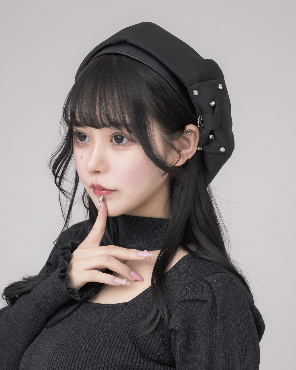 ❤︎ pium ビジューリボンベレー ブラック ❤︎ ビジューリボンベレー – pium
