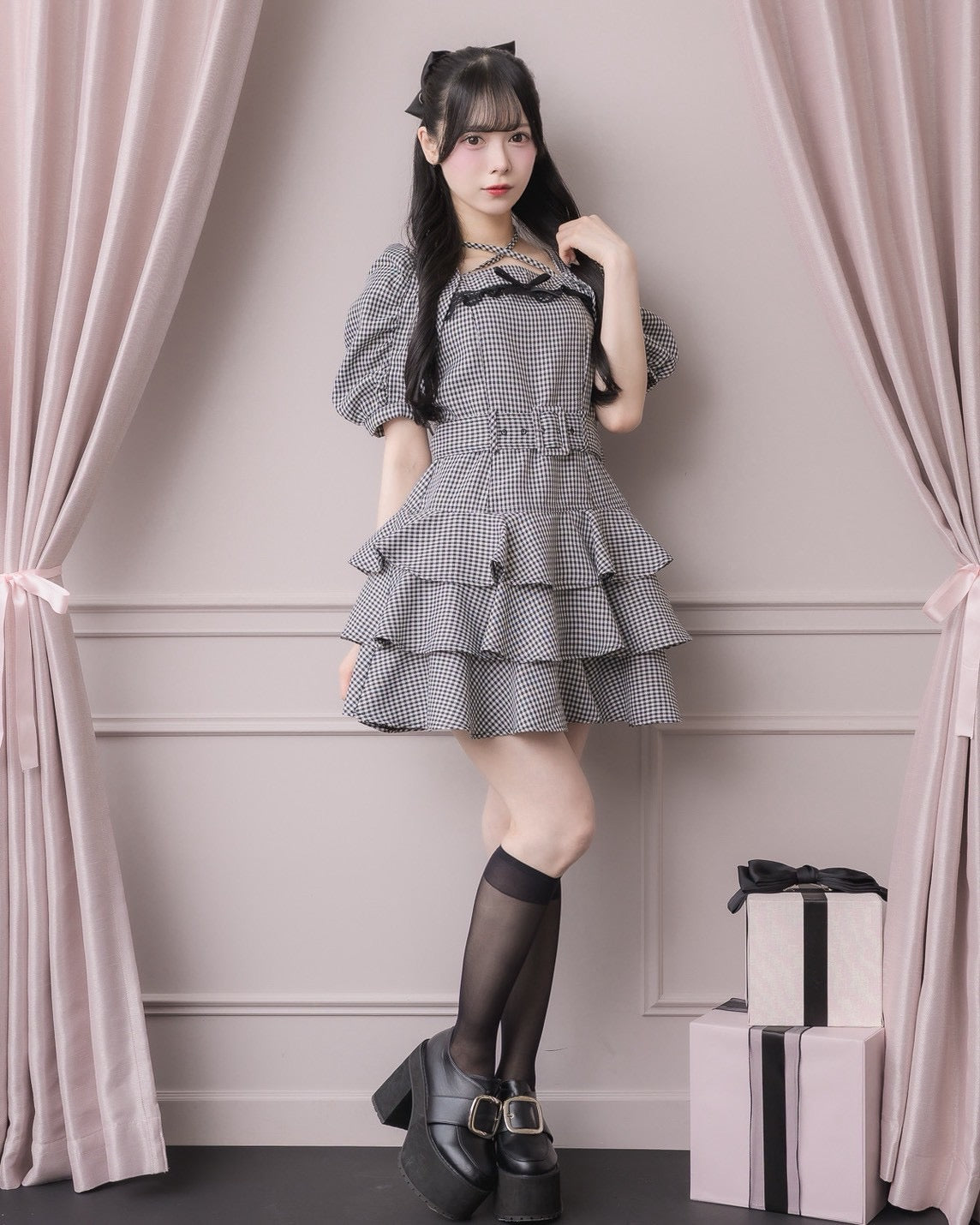 モデル身長：155cm/着用カラー：ギンガム