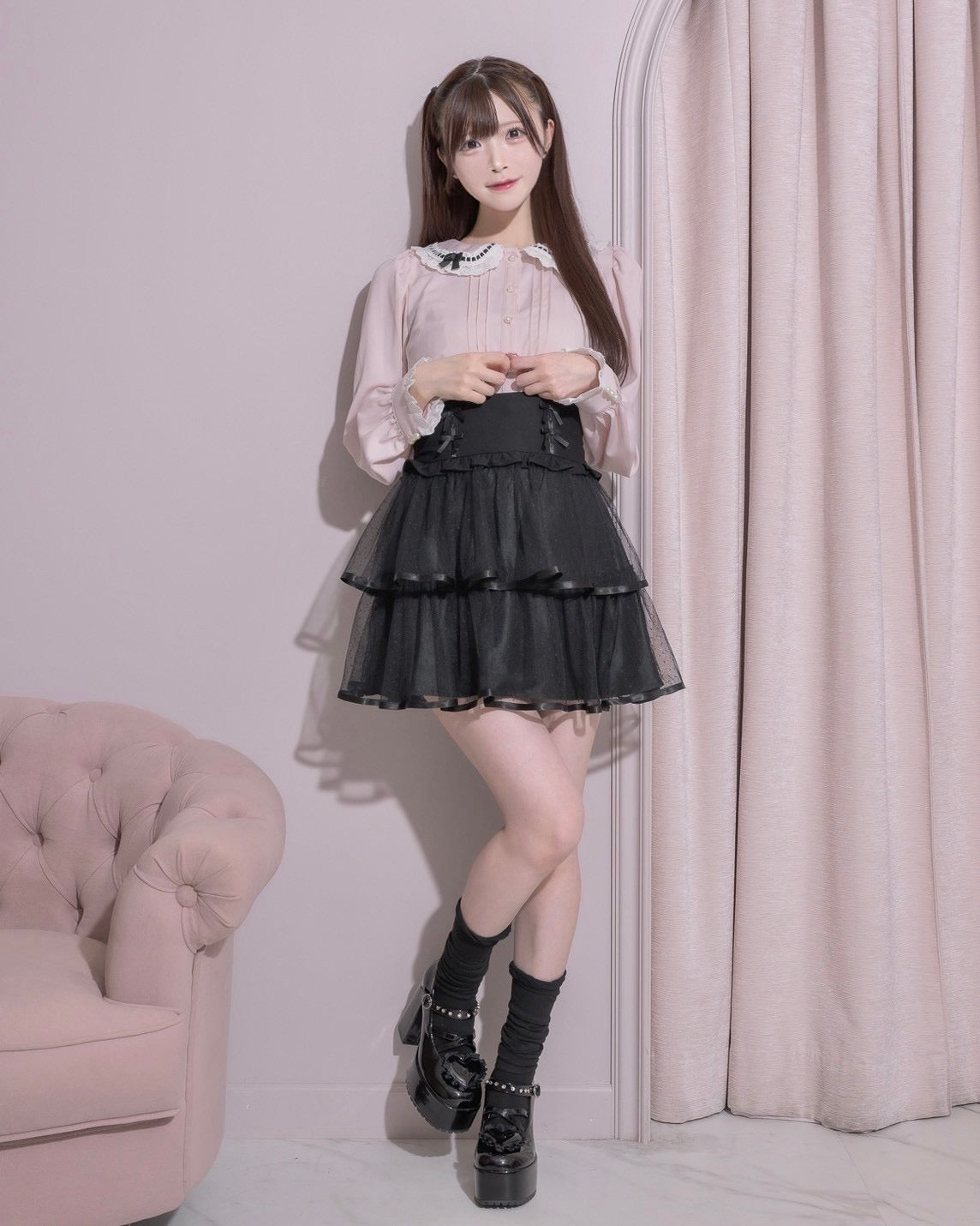 モデル身長:161cm/着用カラー:ブラック×ブラック