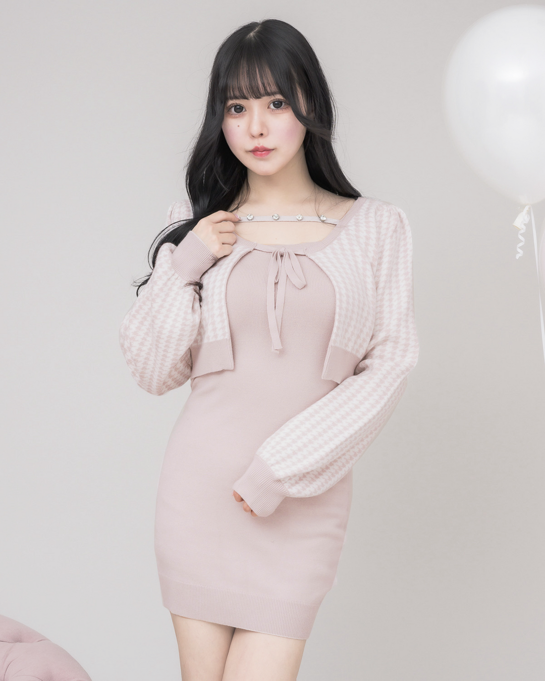 pium ビジューテープニットワンピセット ピンク IMG_1313_7a51078c-b32f-4813-