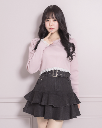 pium クロスベルトティアードミニスカート ベルト付きティアードデニムスカート – pium