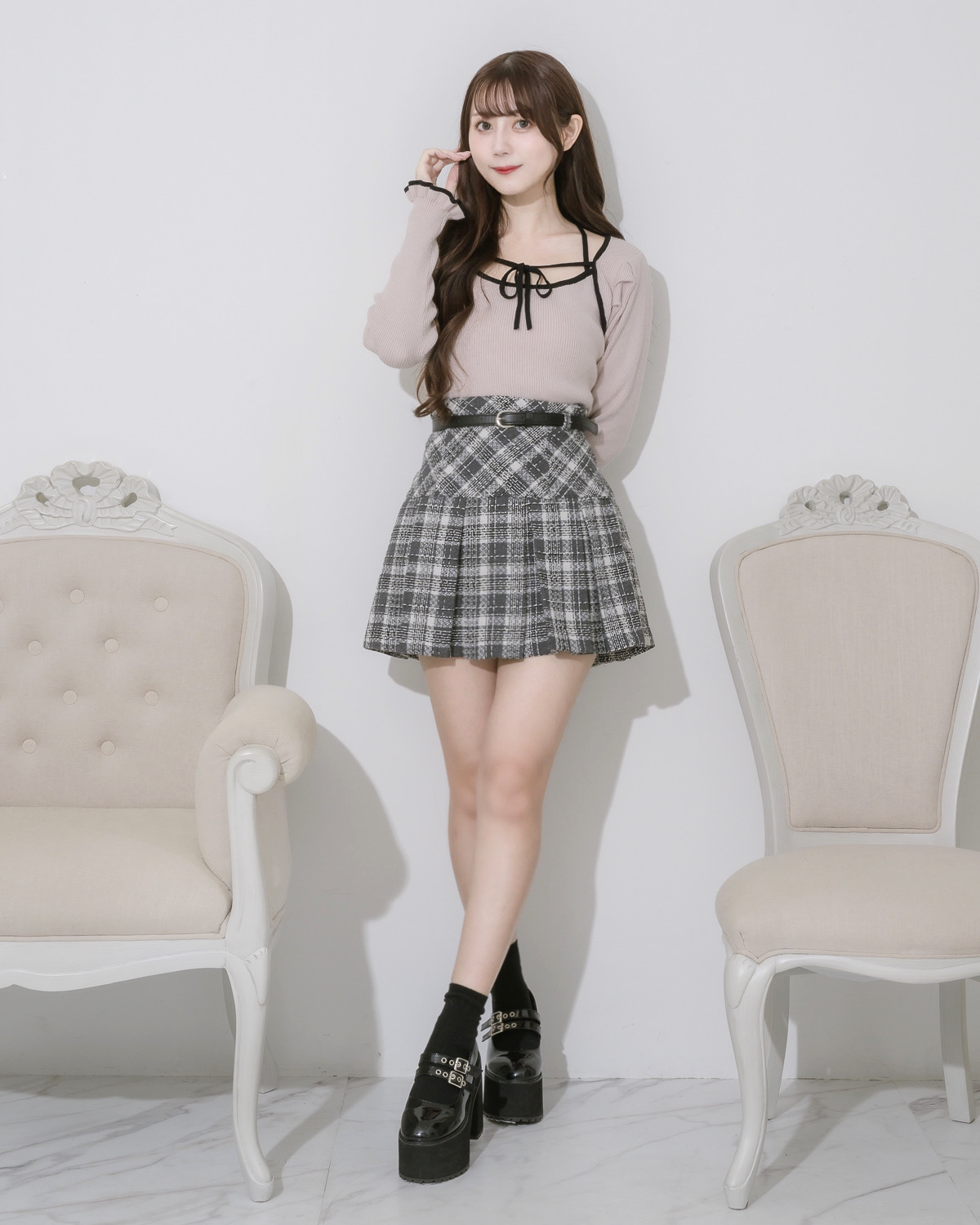 モデル身長:159cm/着用カラー:グレーチェック