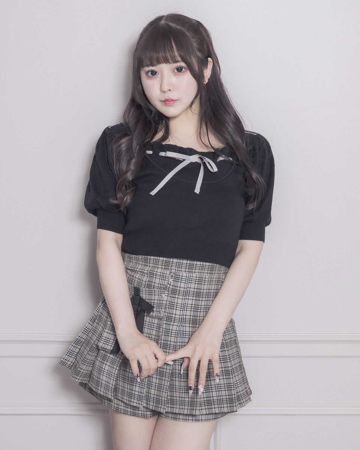 モデル身長:157cm/着用カラー:ベージュチェック