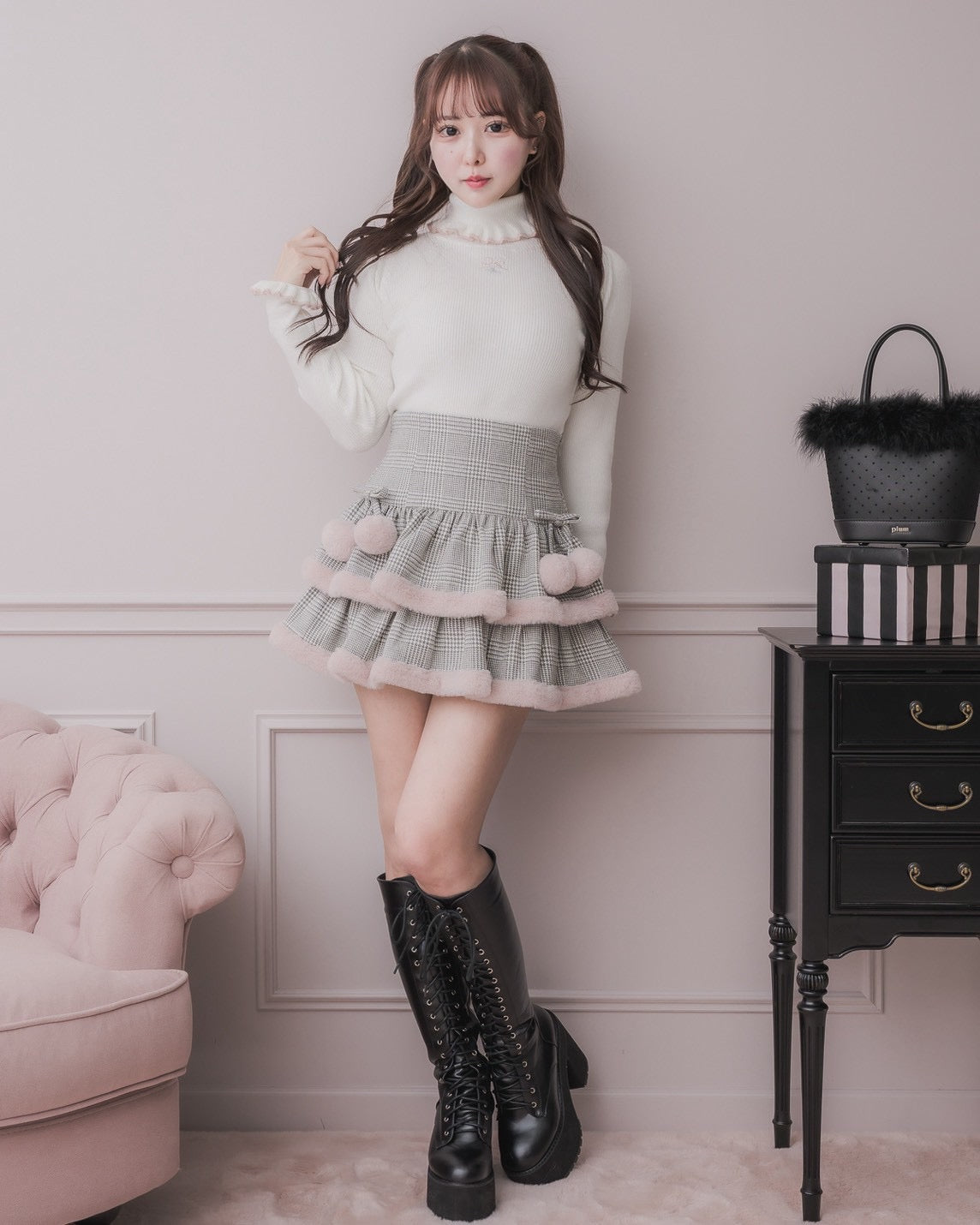 モデル身長:157cm/着用カラー:ホワイト×ピンク