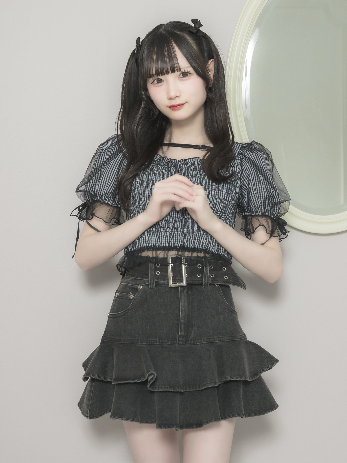 モデル身長:155cm/着用カラー:ブラックギンガム