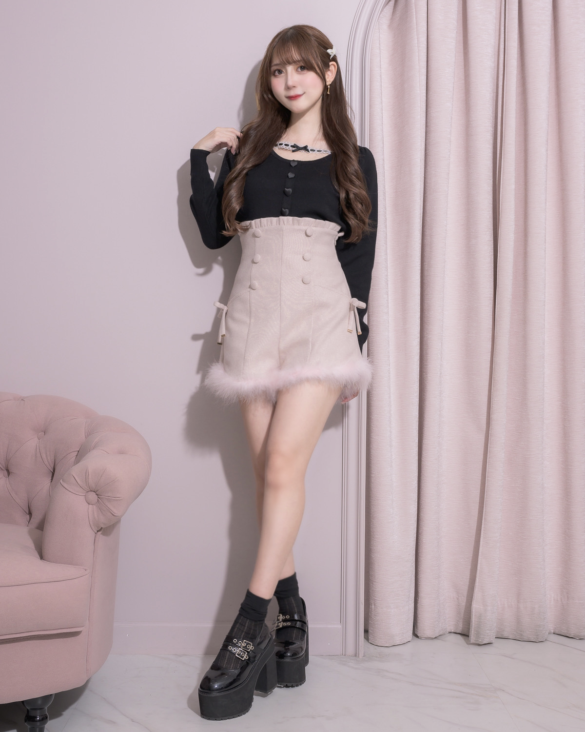 モデル身長:159cm/着用カラー:ペールピンク