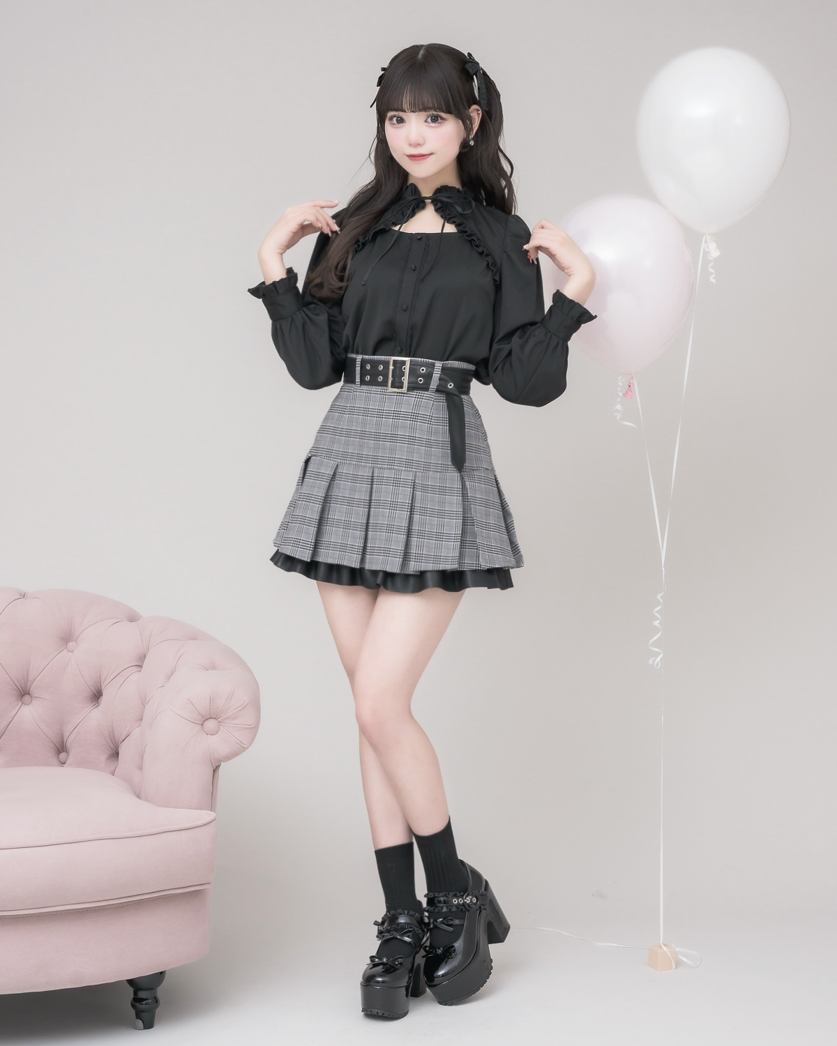 モデル身長:163cm/着用カラー:グレーチェック