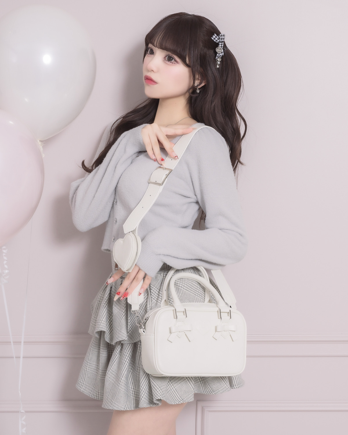 ハートポーチ付きミニリボンボストンバッグ