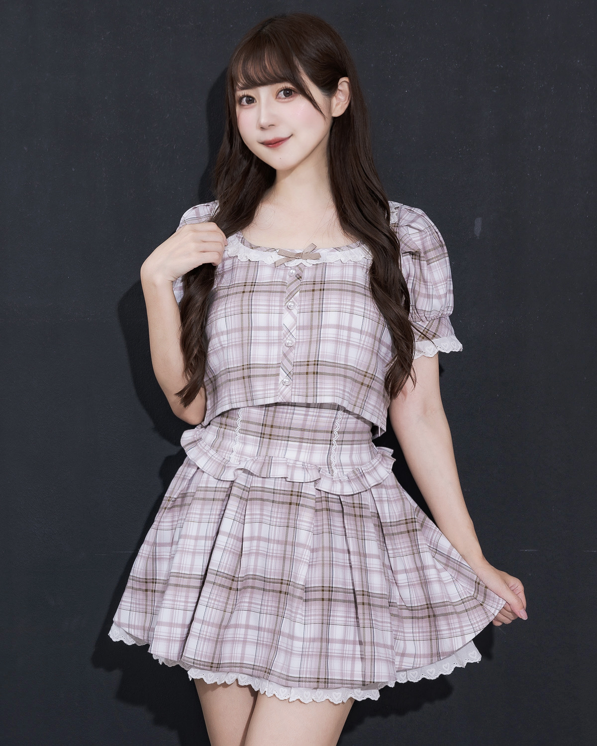 モデル身長:159cm/着用カラー:モカチェック