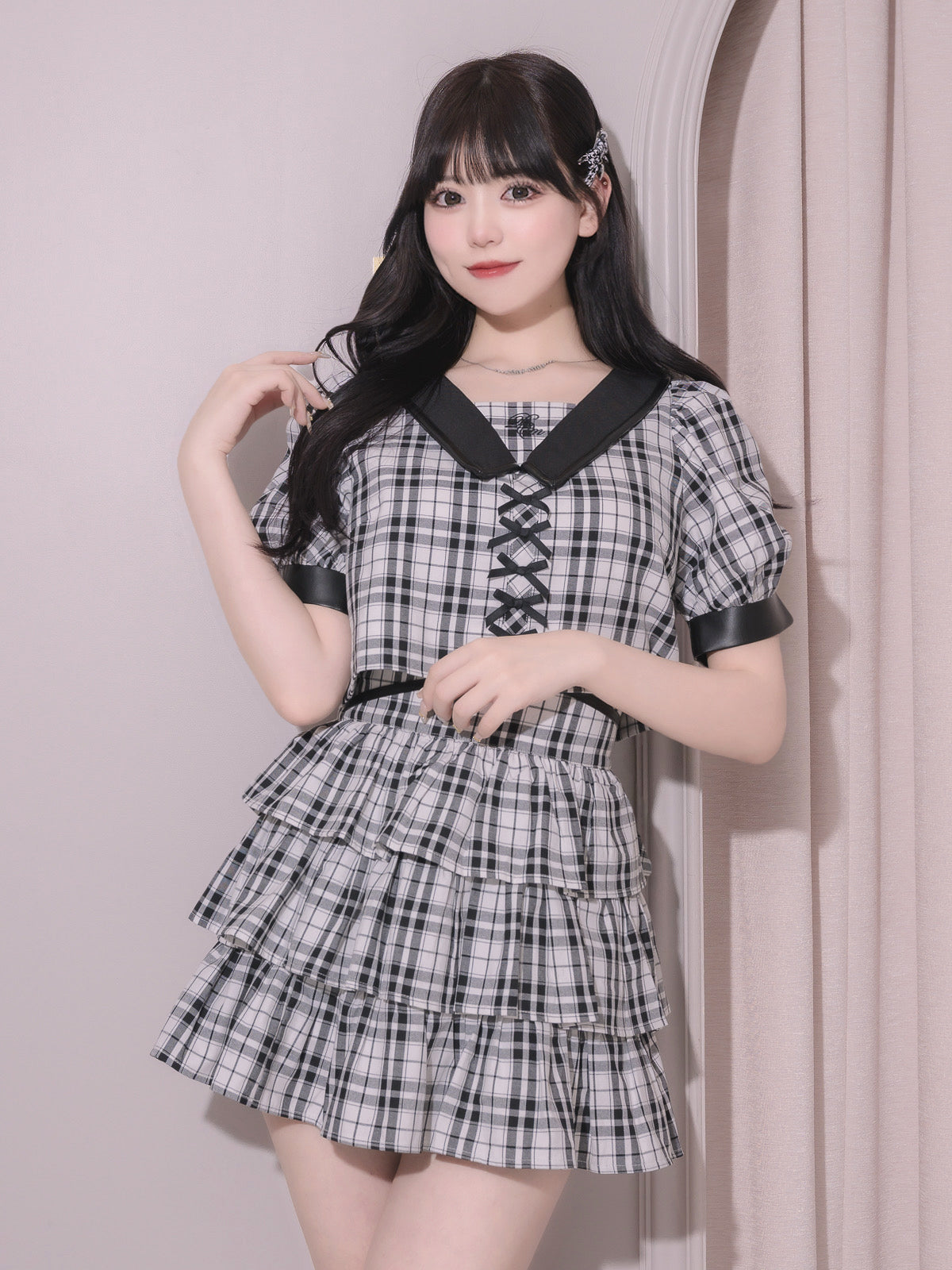 モデル身長:163cm/着用カラー:ホワイトチェック