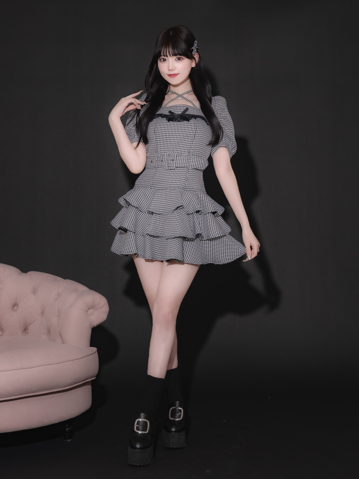 pium ティアードフリルミニワンピースギン ガムチェック ティアードフリルミニワンピース – pium