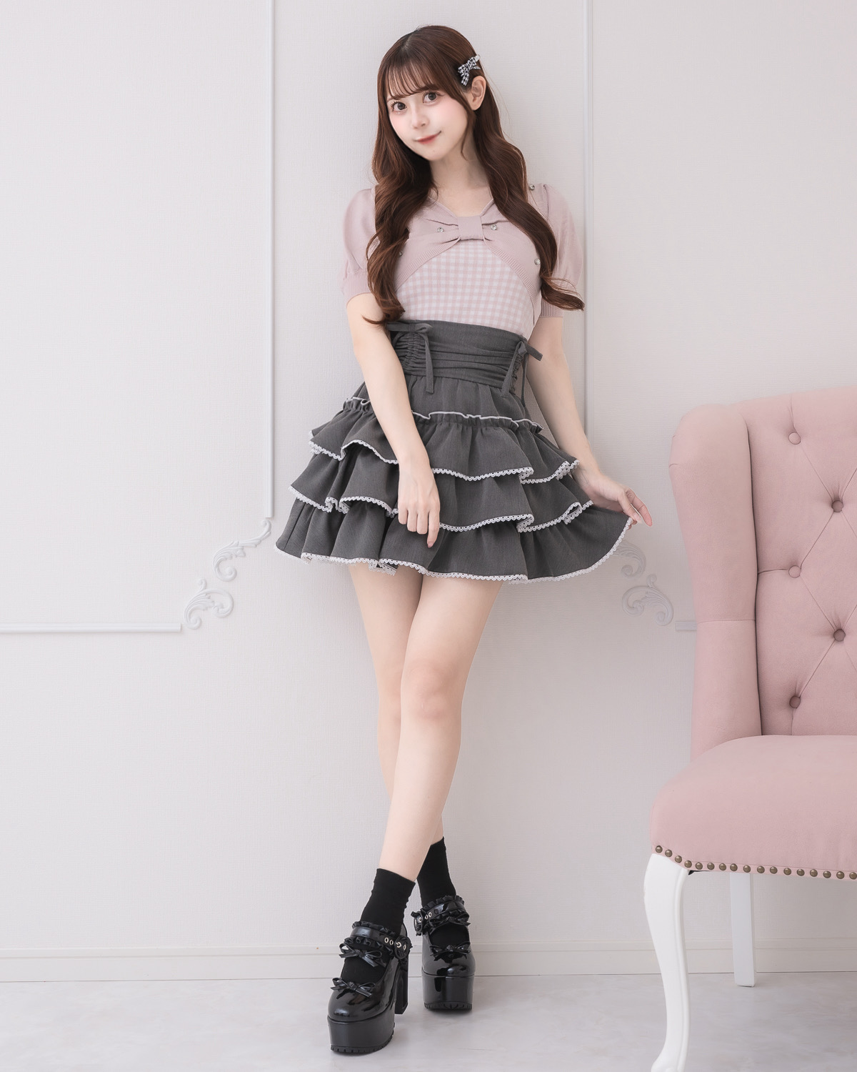 モデル身長:159cm/着用カラー:ホワイト×ピンク