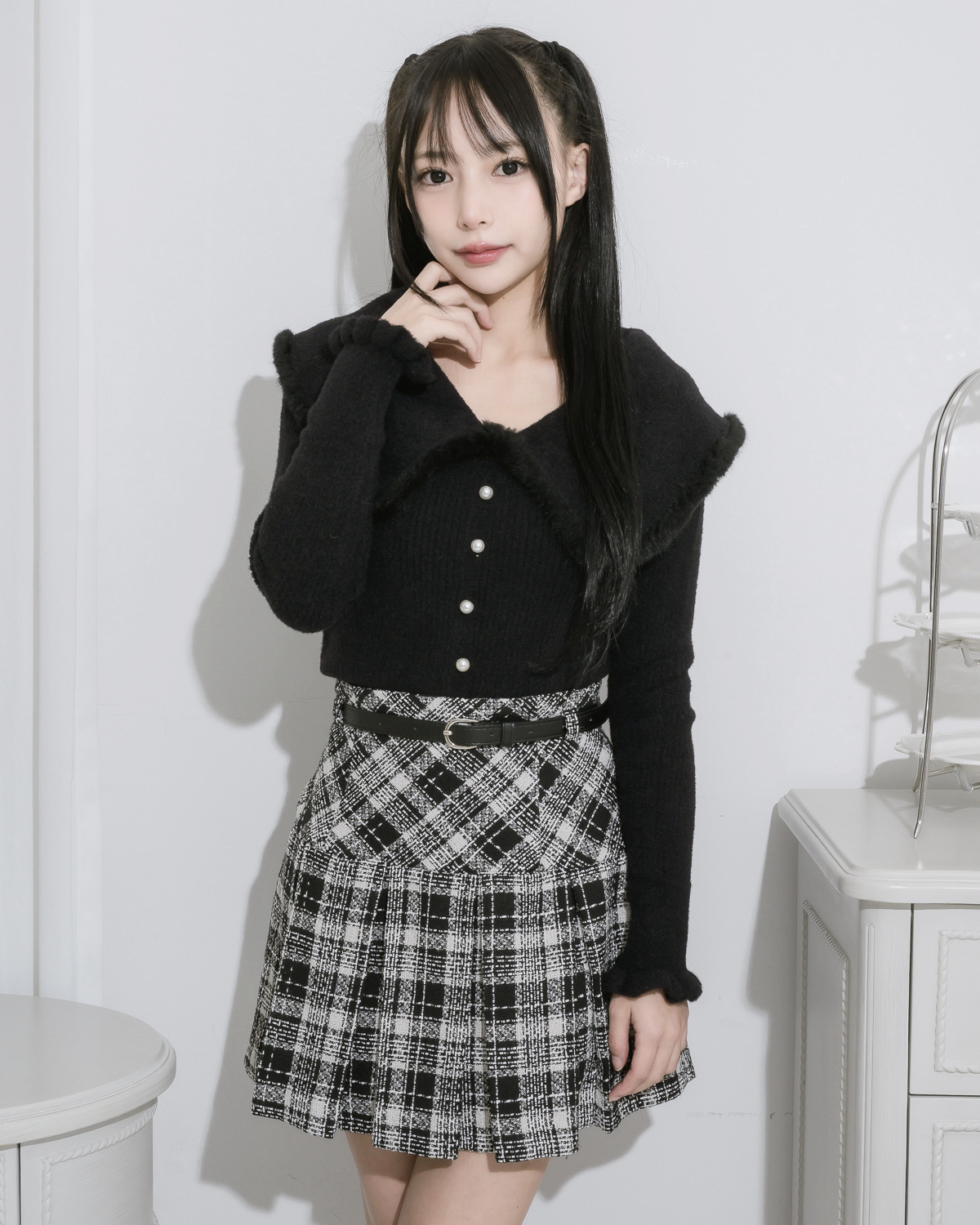 モデル身長:153cm/着用カラー:ブラックチェック