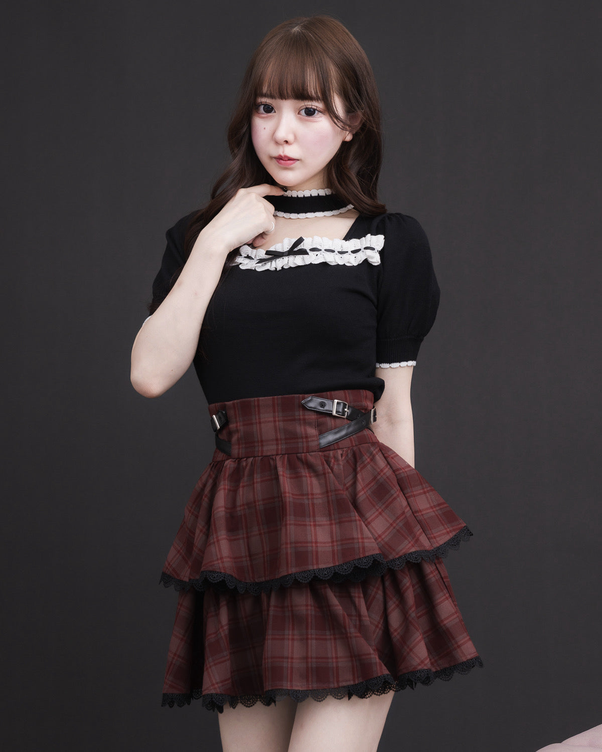 モデル身長:157cm/着用カラー:レッドチェック