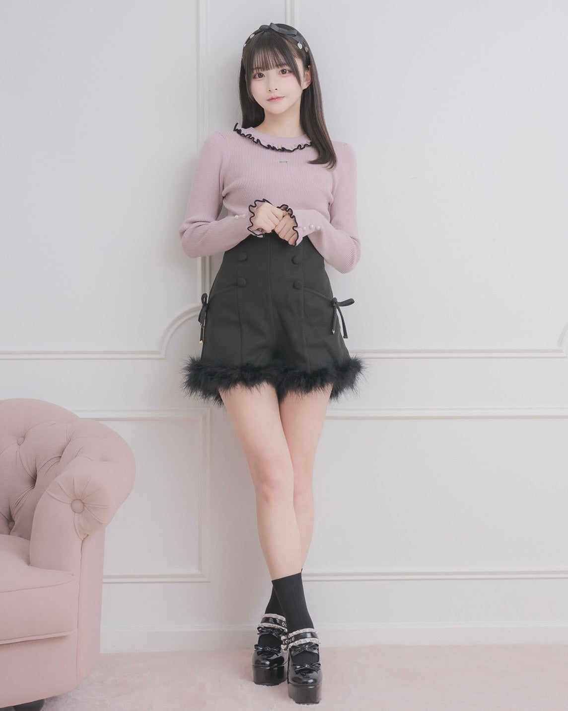 pium‪‪❤︎‬ ハイウエストファーショートパンツペールピンク ハイウエストファーショートパンツ – pium