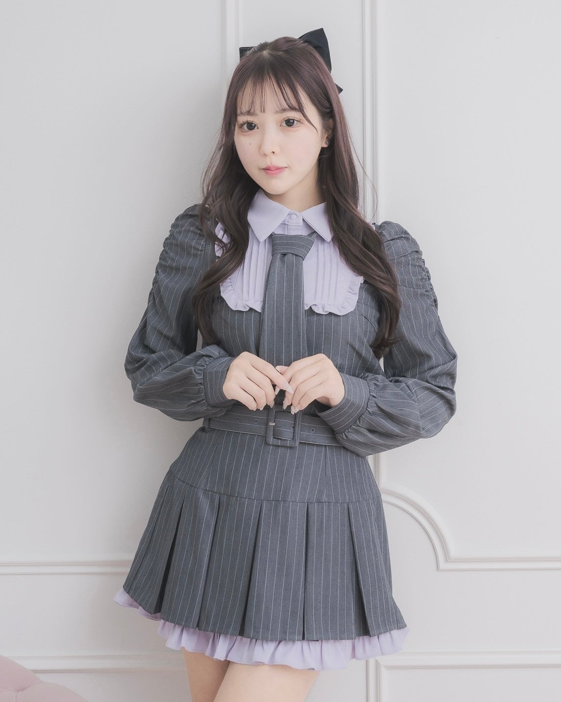 モデル身長：157cm/着用カラー:グレーストライプ