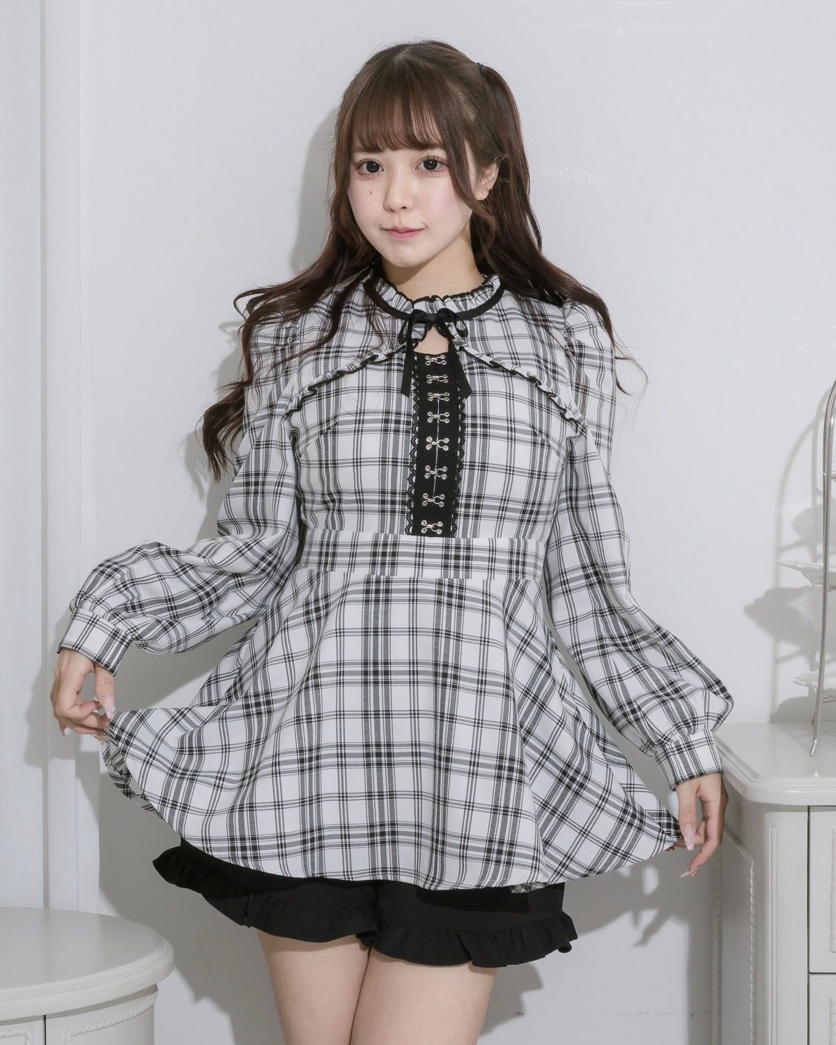 モデル身長:157cm/着用カラー:アイボリーチェック