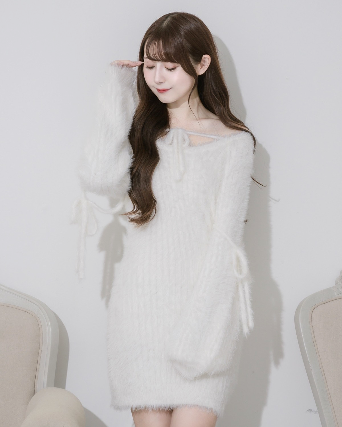 リボンテープフェザーニットワンピース – pium リボンテープフェザーニットワンピース – pium