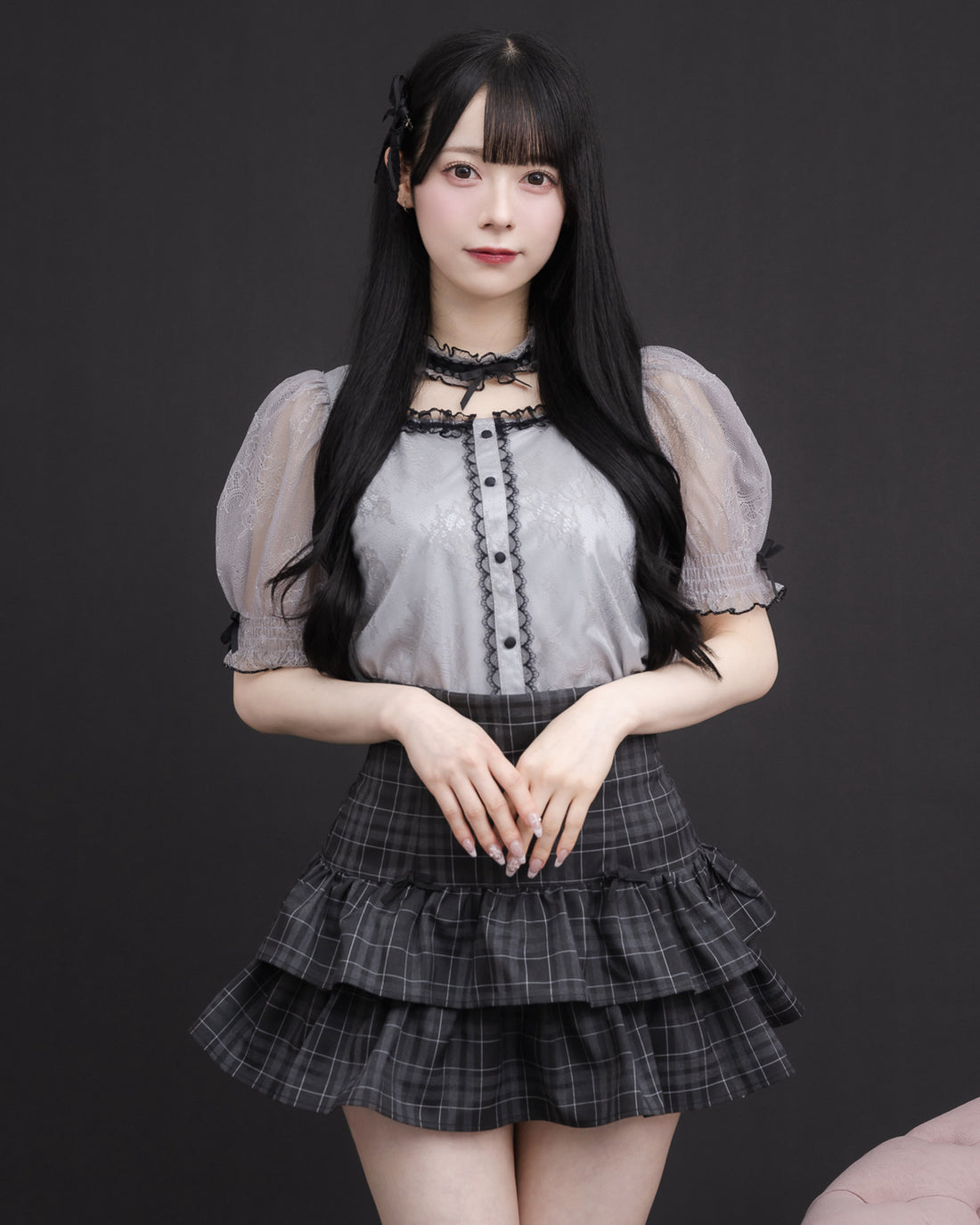 モデル身長：155cm/着用カラー:ブルーグレー