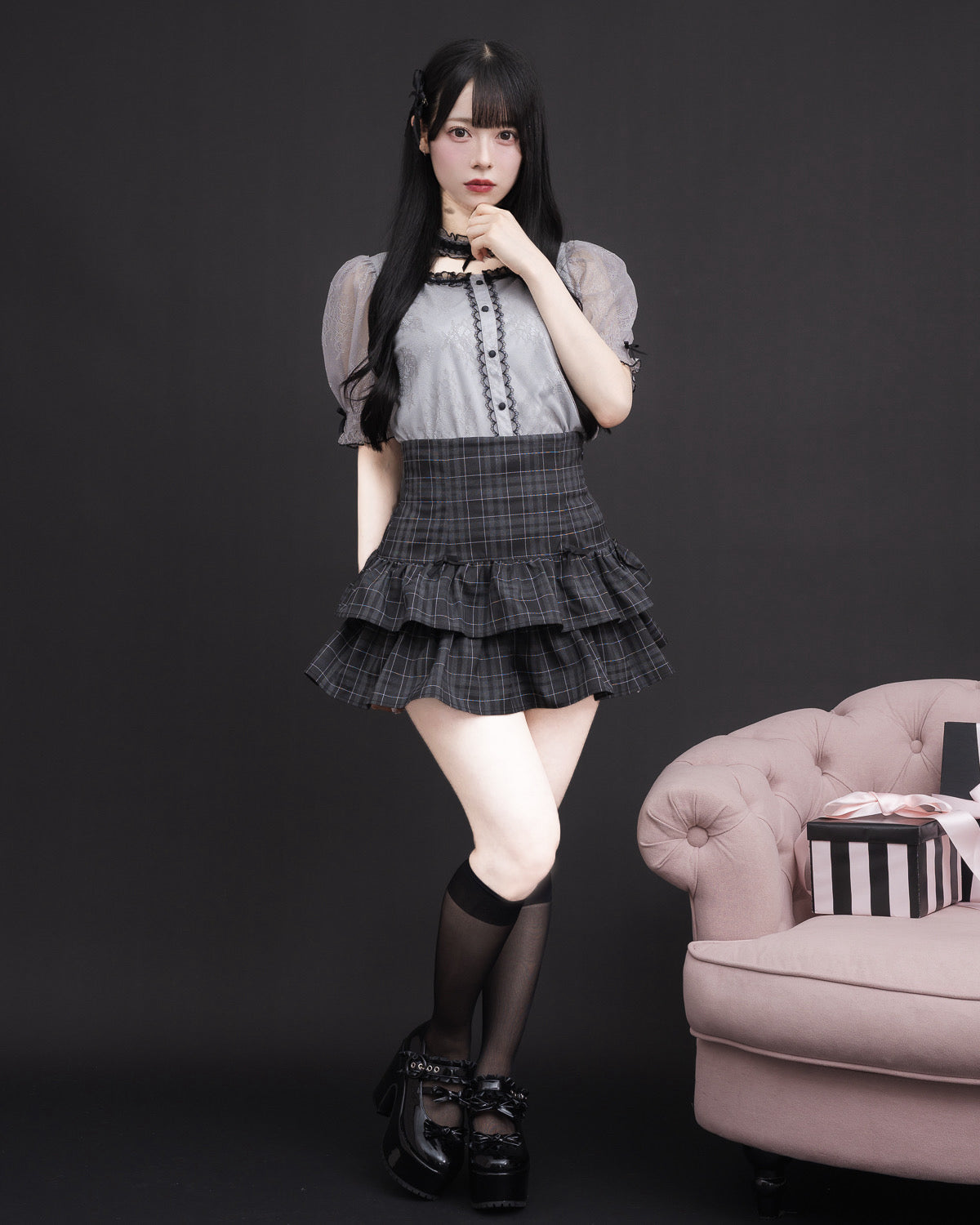 モデル身長:155cm/着用カラー:ブルーグレー