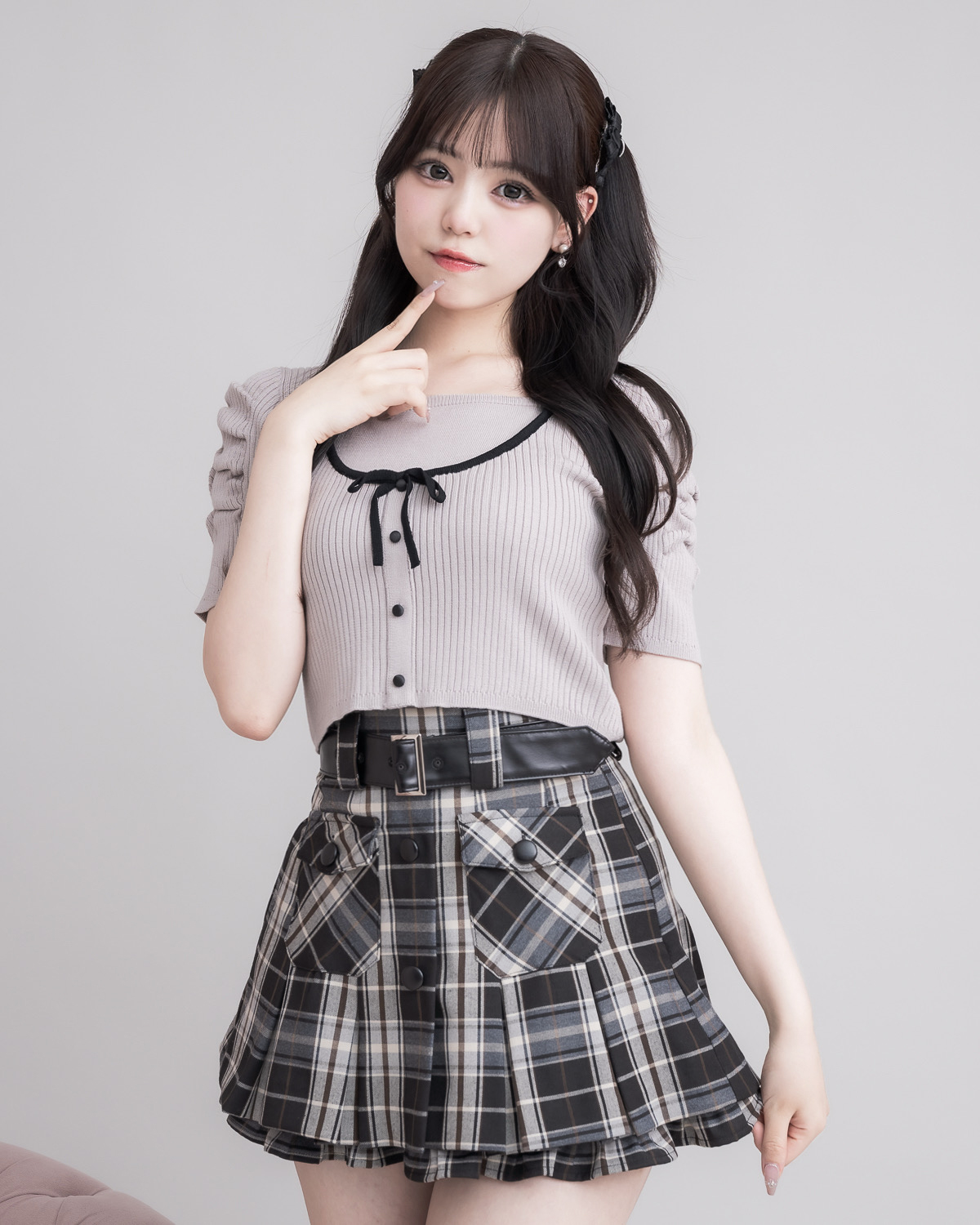 モデル身長：163cm/着用カラー:ブラウンチェック