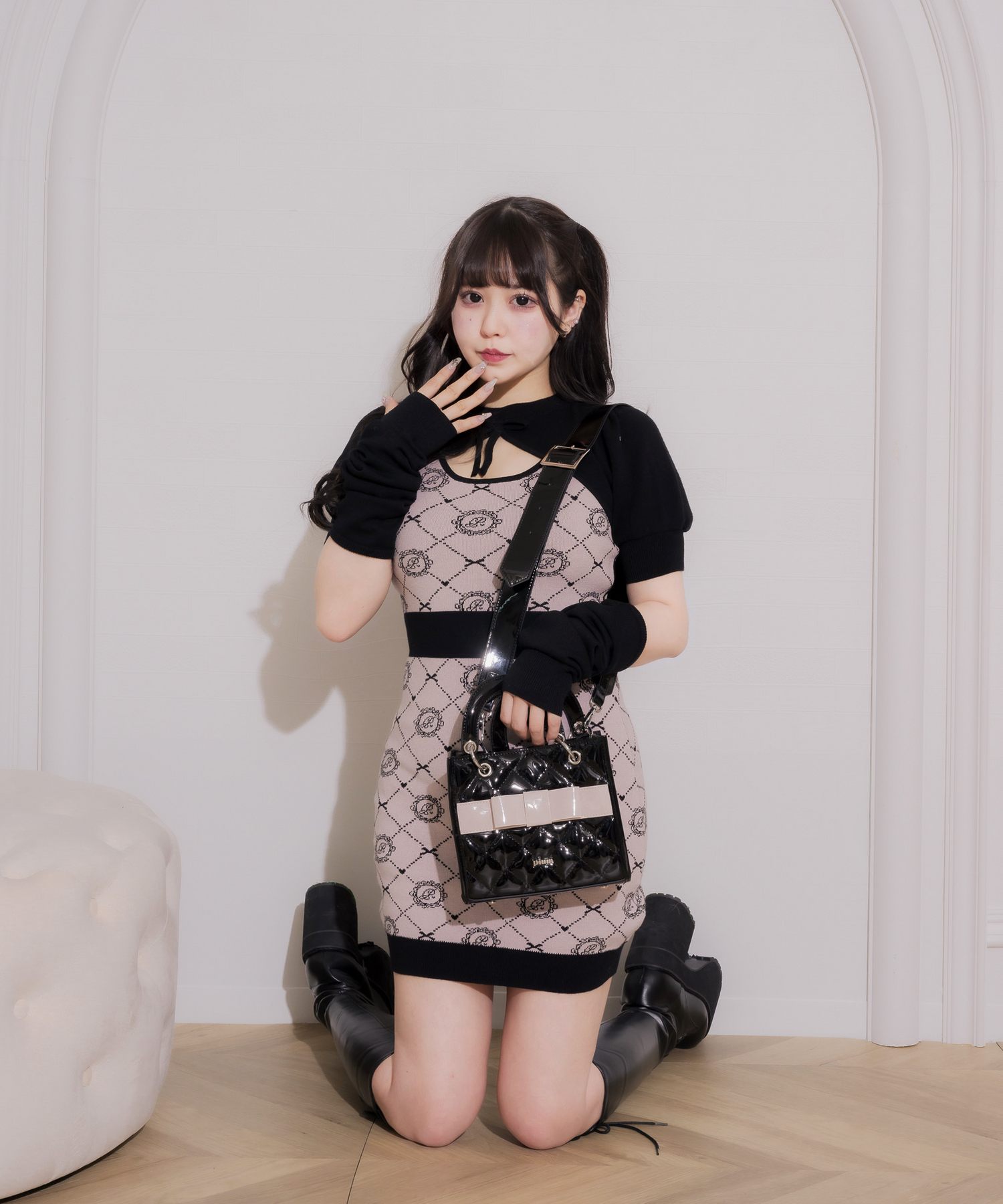 フロントリボンキルティングミニトート