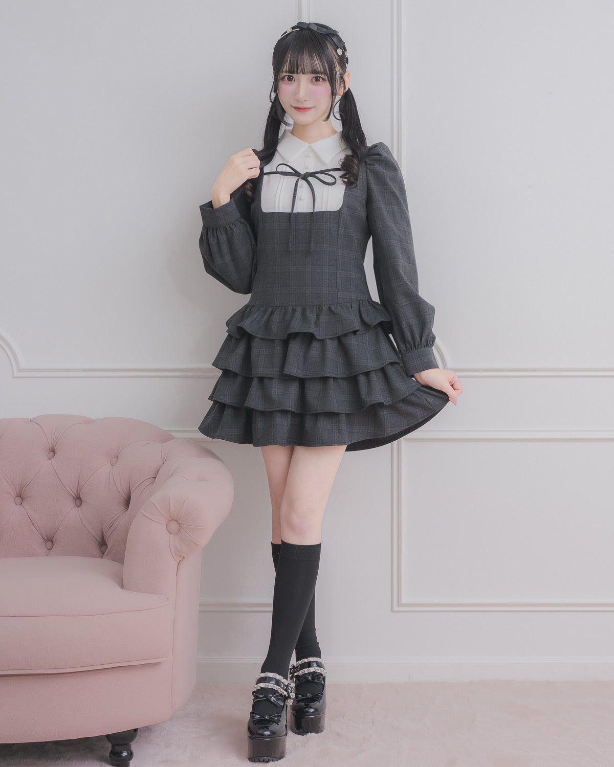 モデル身長：157cm/着用カラー : ブラックチェック