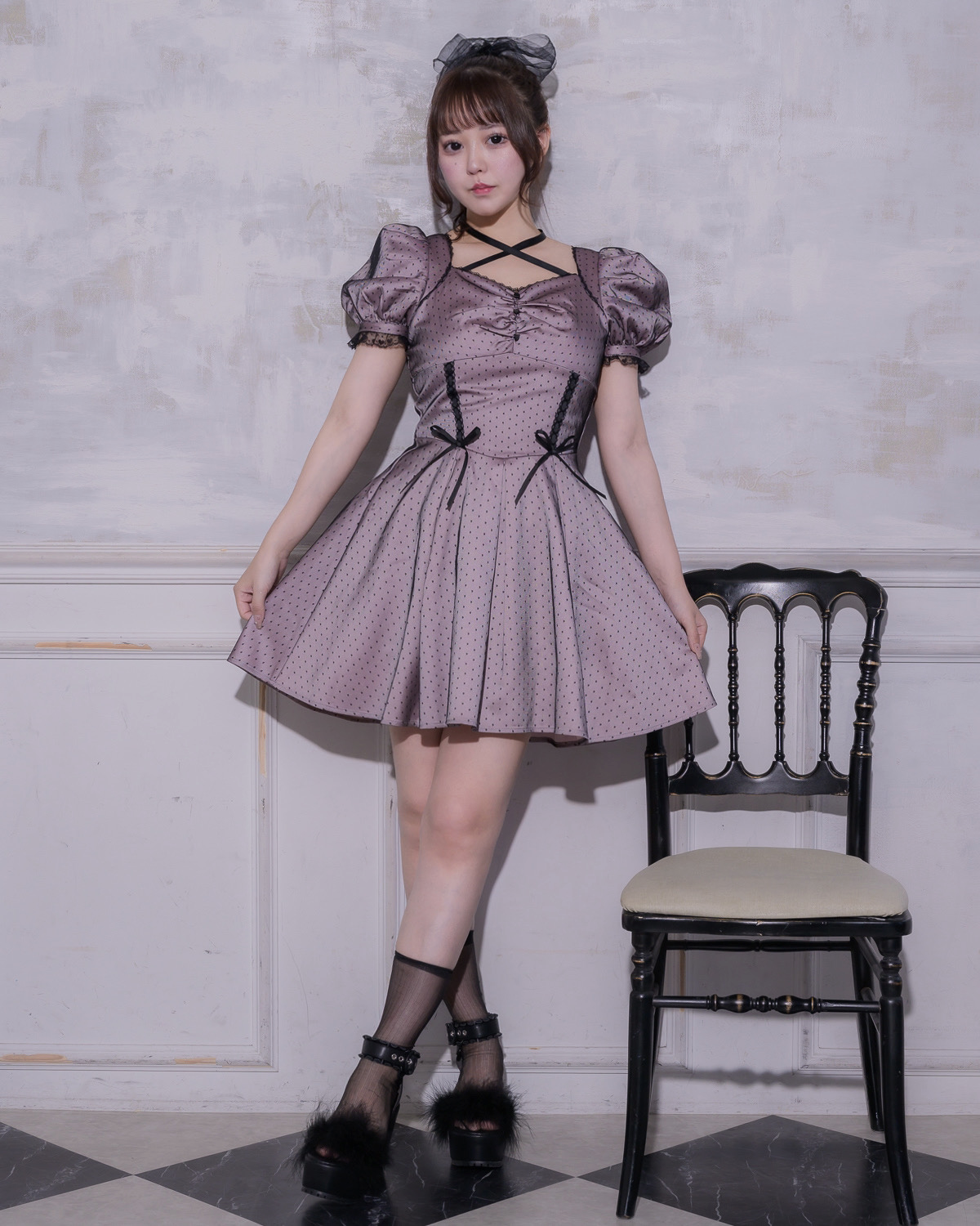 モデル身長:157cm/着用カラー:ピンク×ブラック