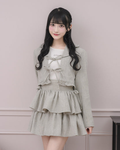 ラメチェックフロントリボンジャケット