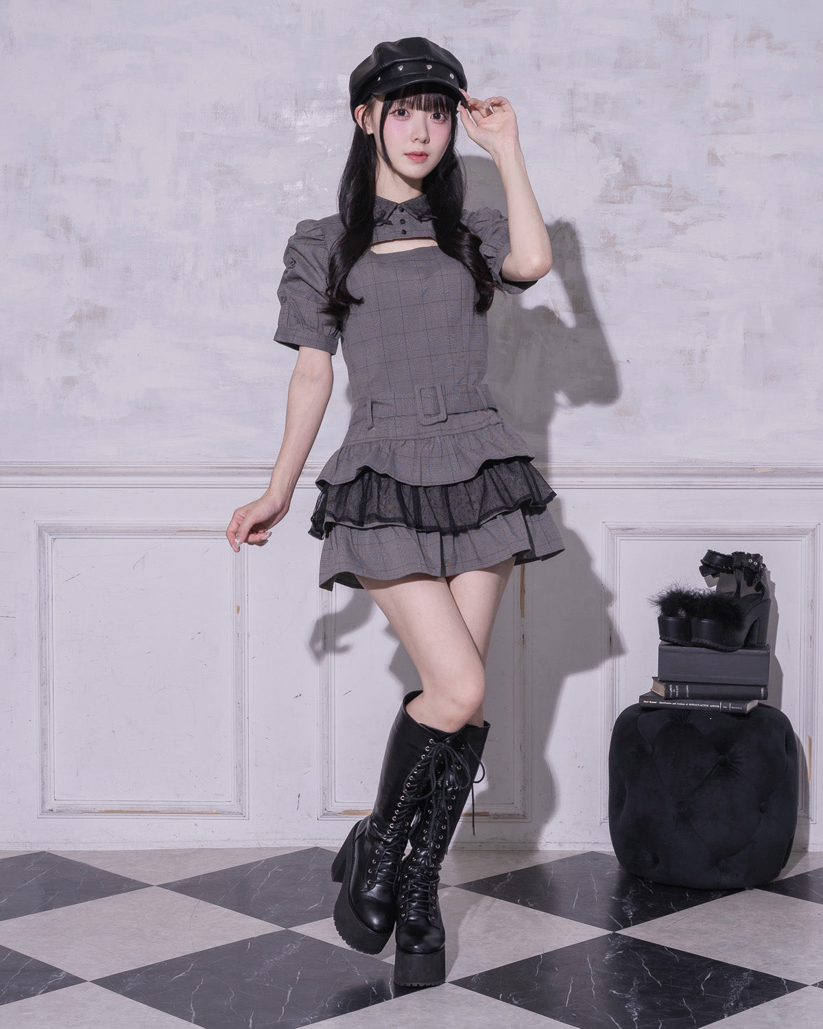 モデル身長:159cm/着用カラー:グレーチェック