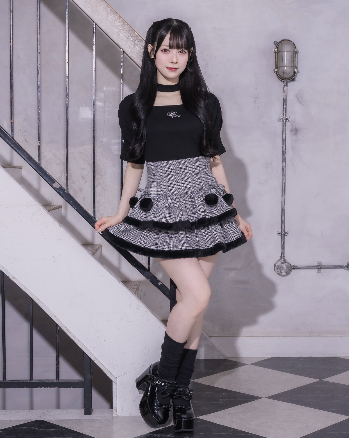 モデル身長：155cm/着用カラー：ブラックチェック