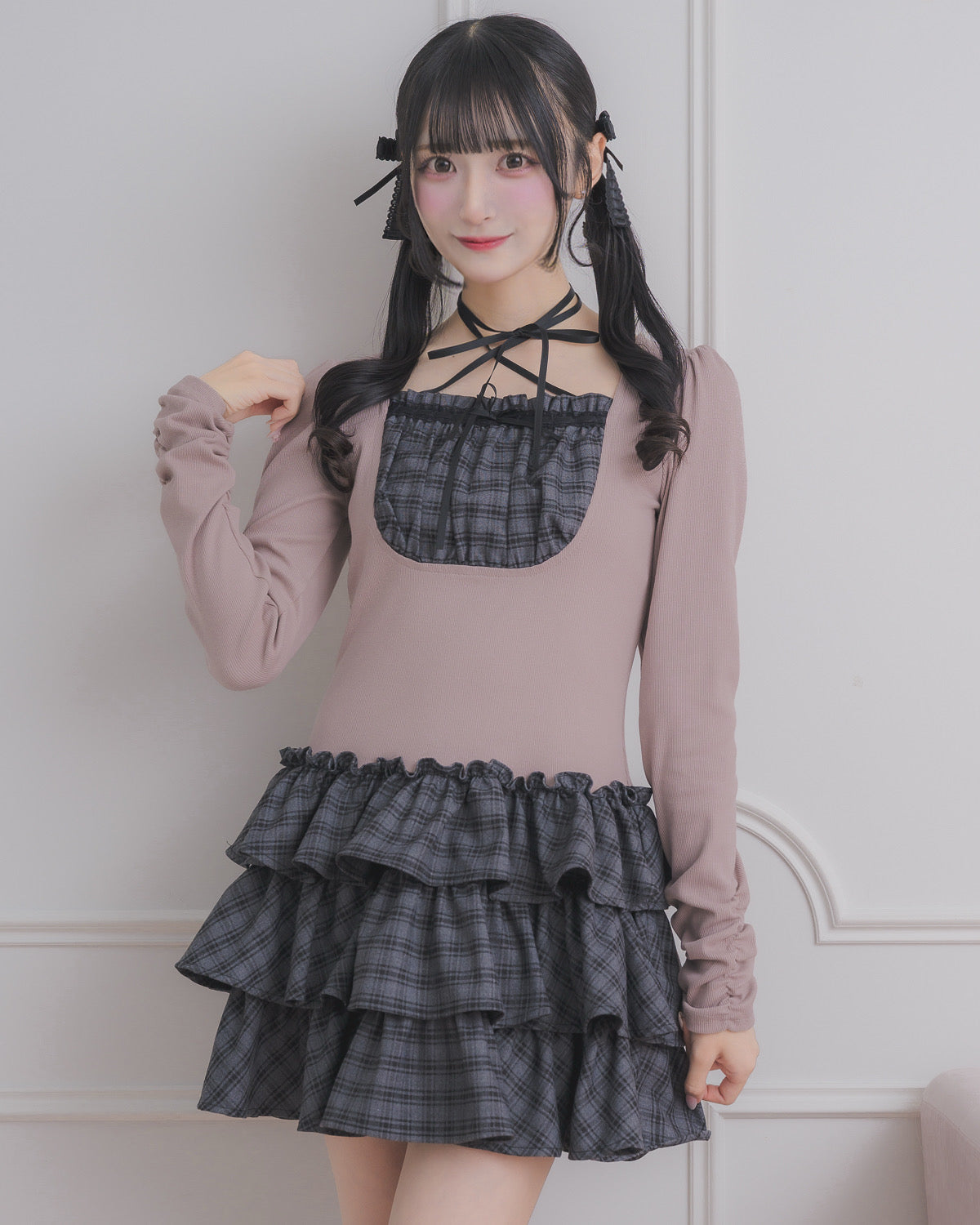 RT-100234様【新品】pium ラウンドフリルティアードリブワンピース ラウンドフリルティアードリブワンピース – pium