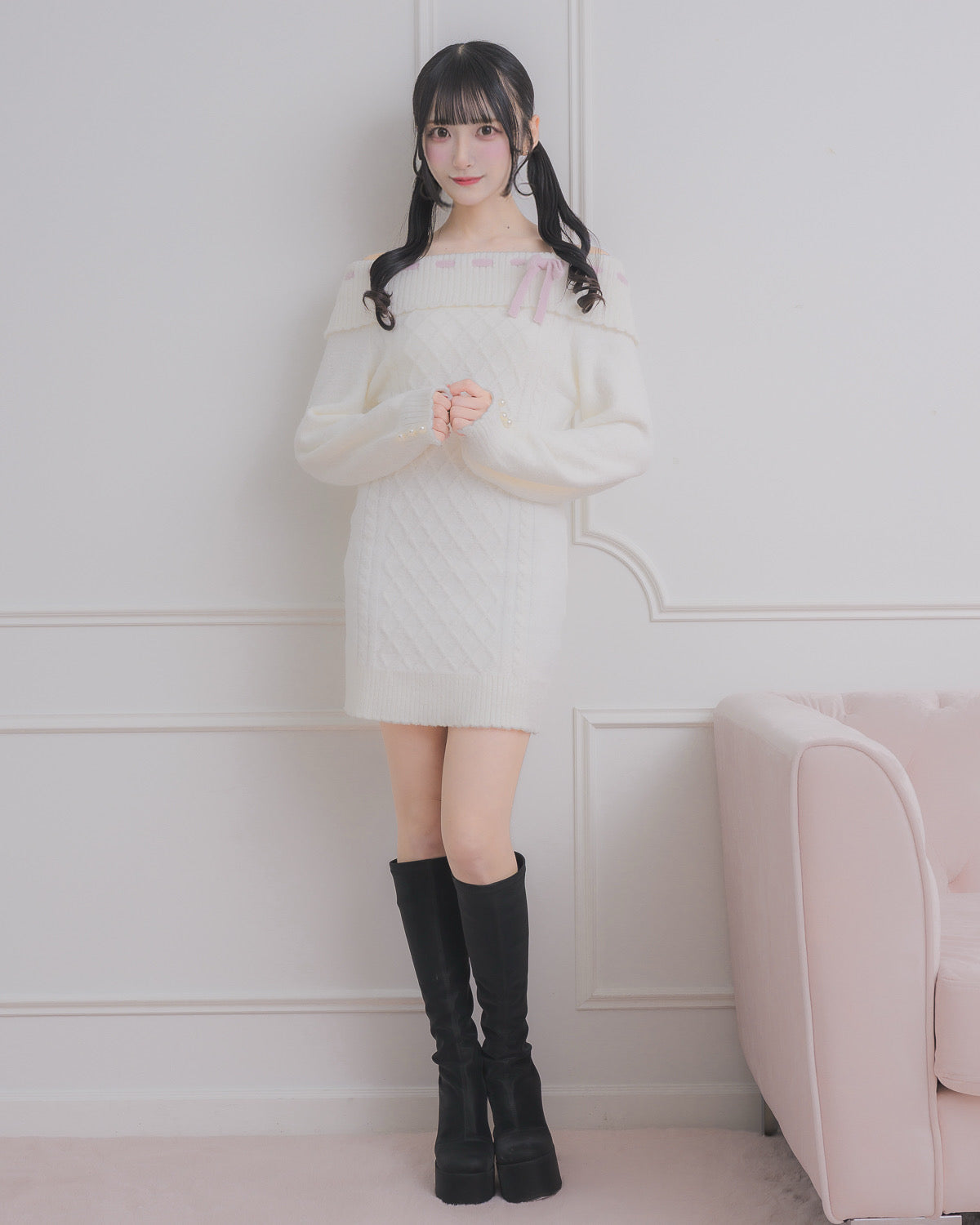 オフショルリボンケーブルニットワンピ – pium