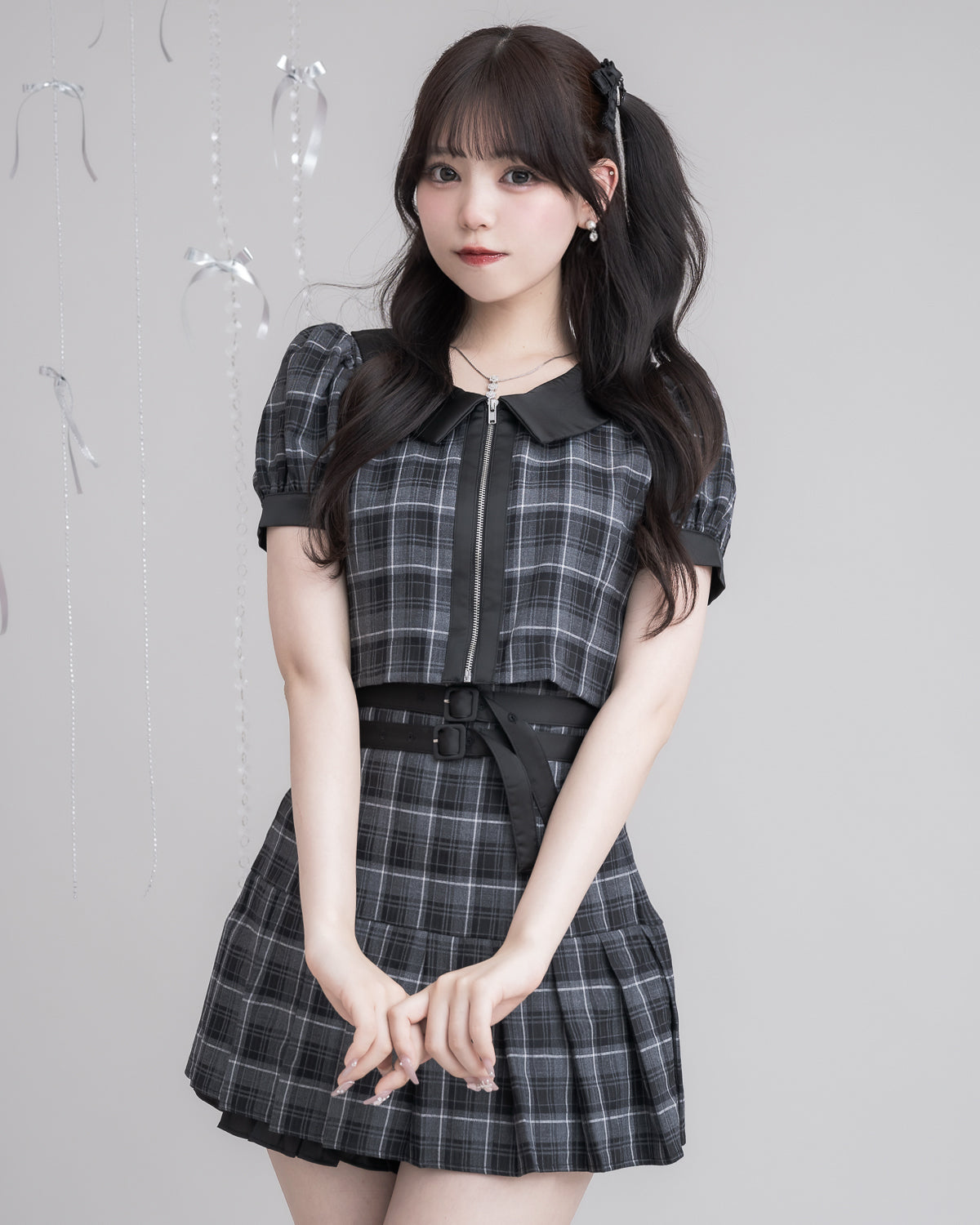 モデル身長:163cm/着用カラー:ブラックチェック