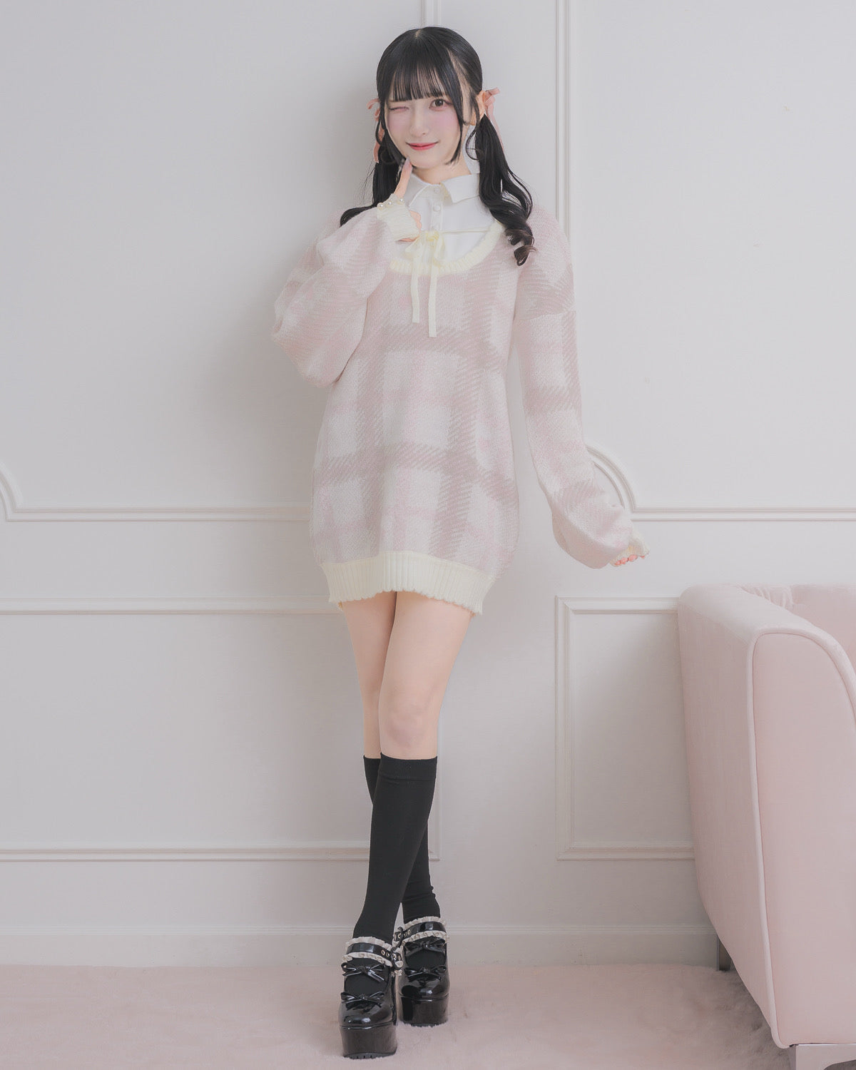 モデル身長：157cm/着用カラー:ホワイト