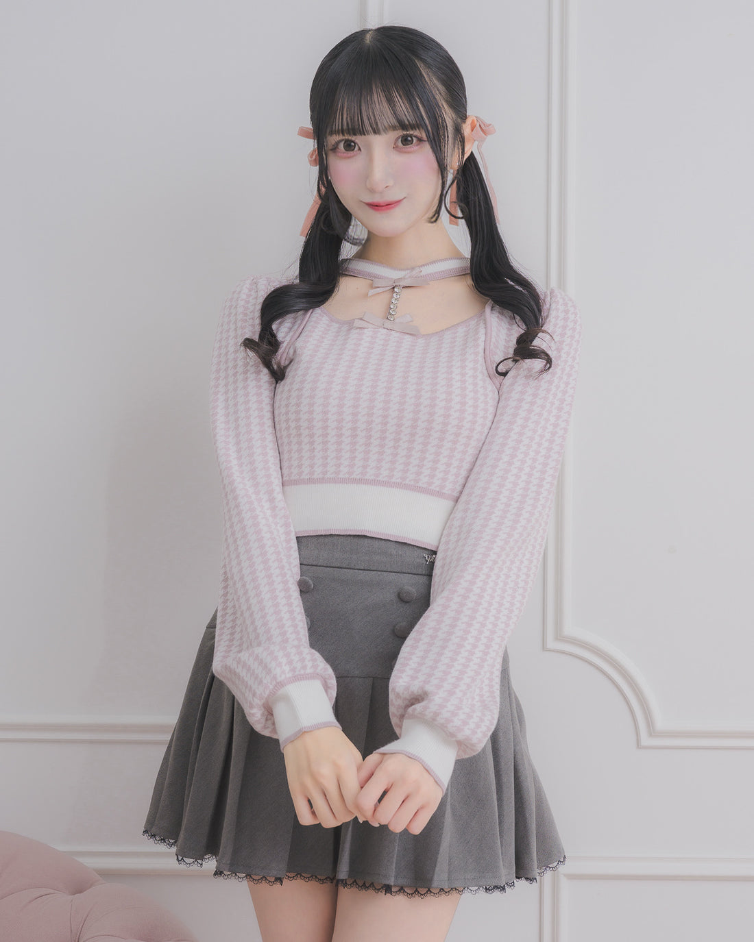 モデル身長：157cm/着用カラー:ピンク×ホワイト