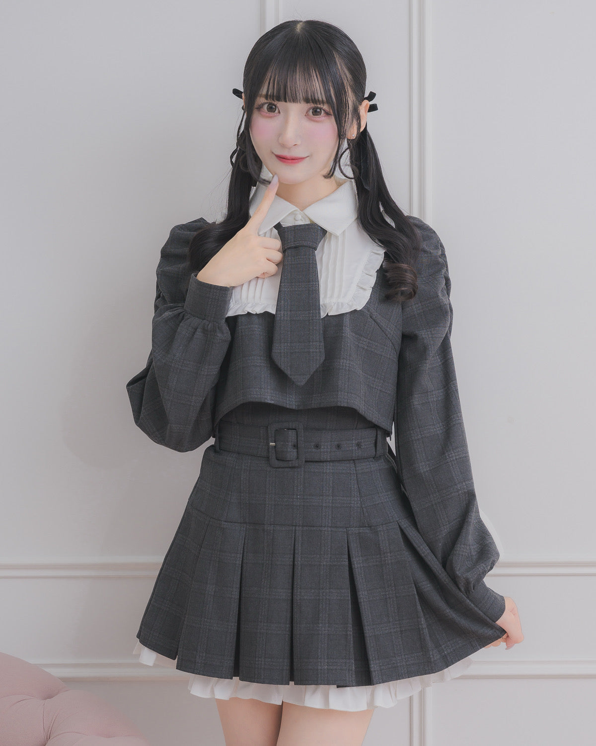 モデル身長：157cm/着用カラー:ブラックチェック