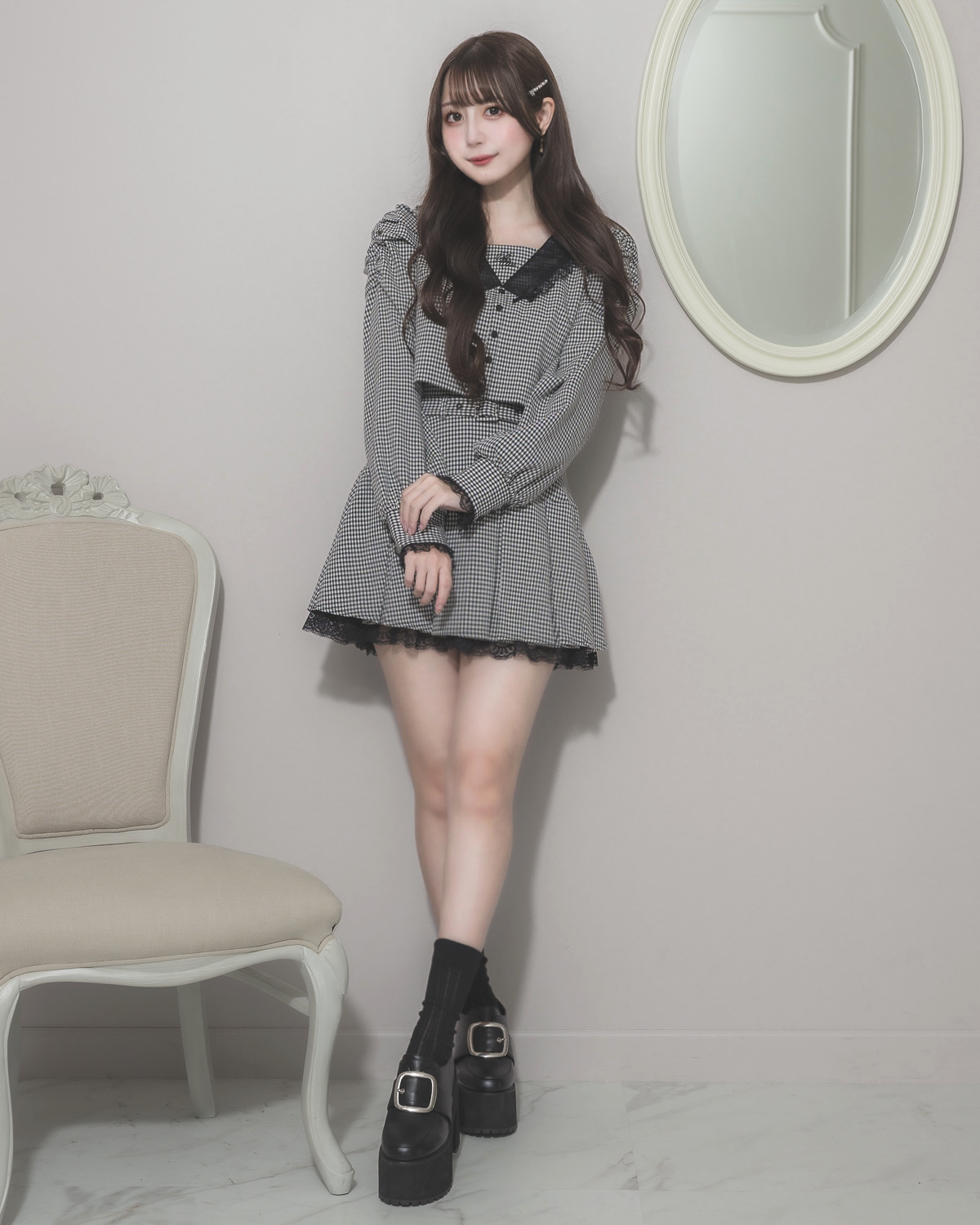 モデル身長:159cm/着用カラー:ギンガム