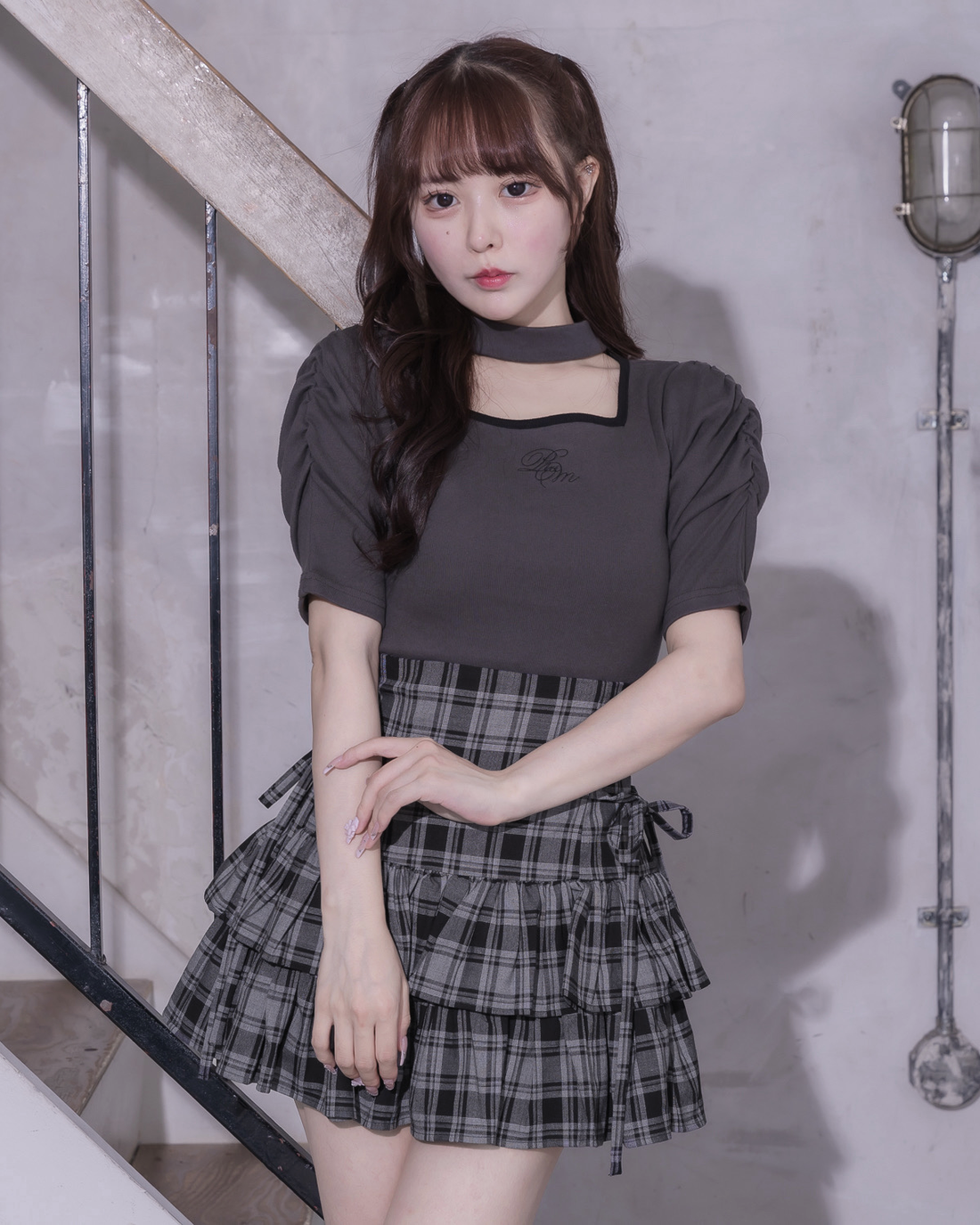 Pium スカート フロントリボンタックフレアチェックスカート – pium