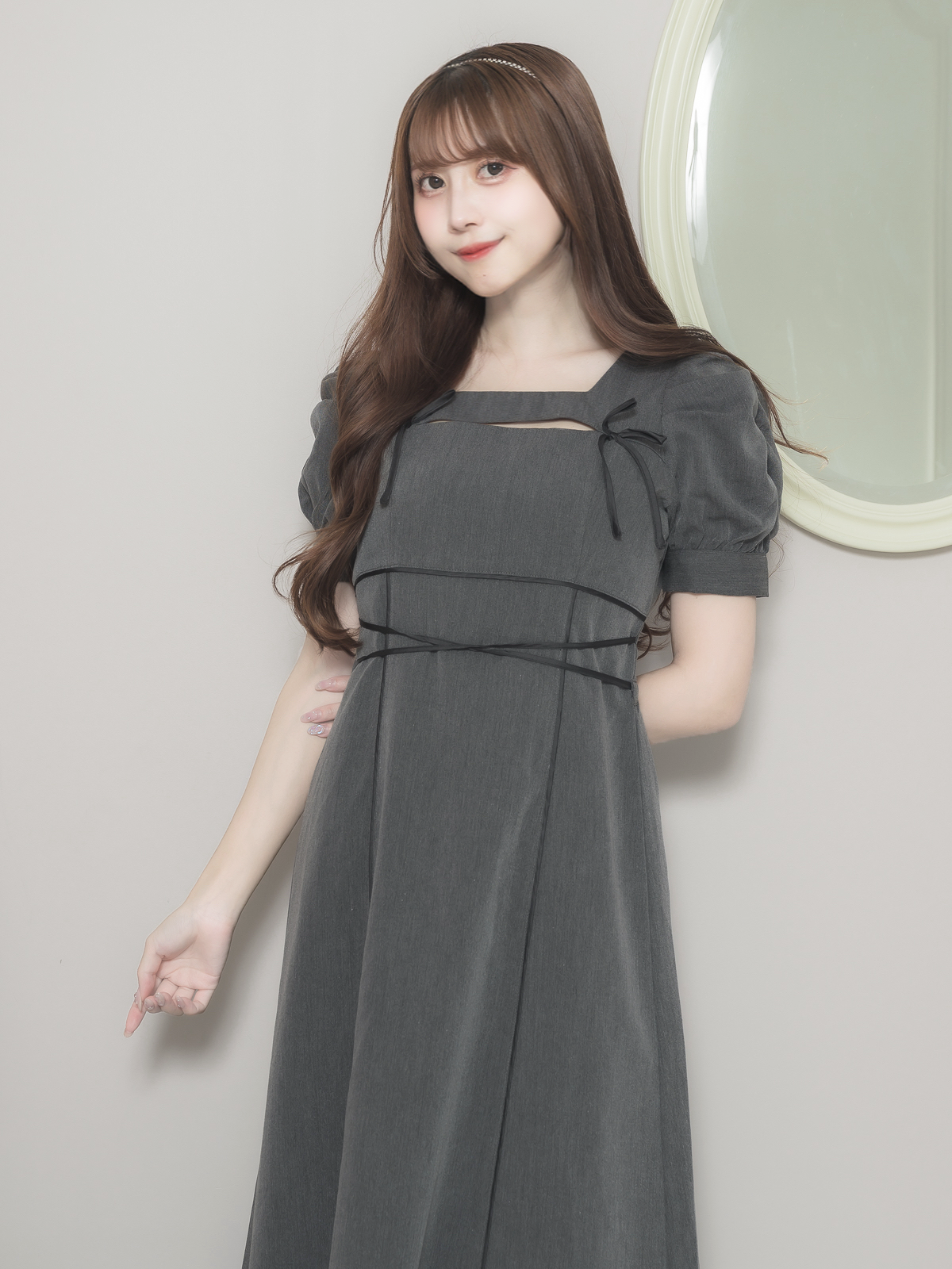 pium パイピングワッフルカットソーワンピース 【公式通販】 pium パイピングワッフルカットソーワンピース 【公式通販】