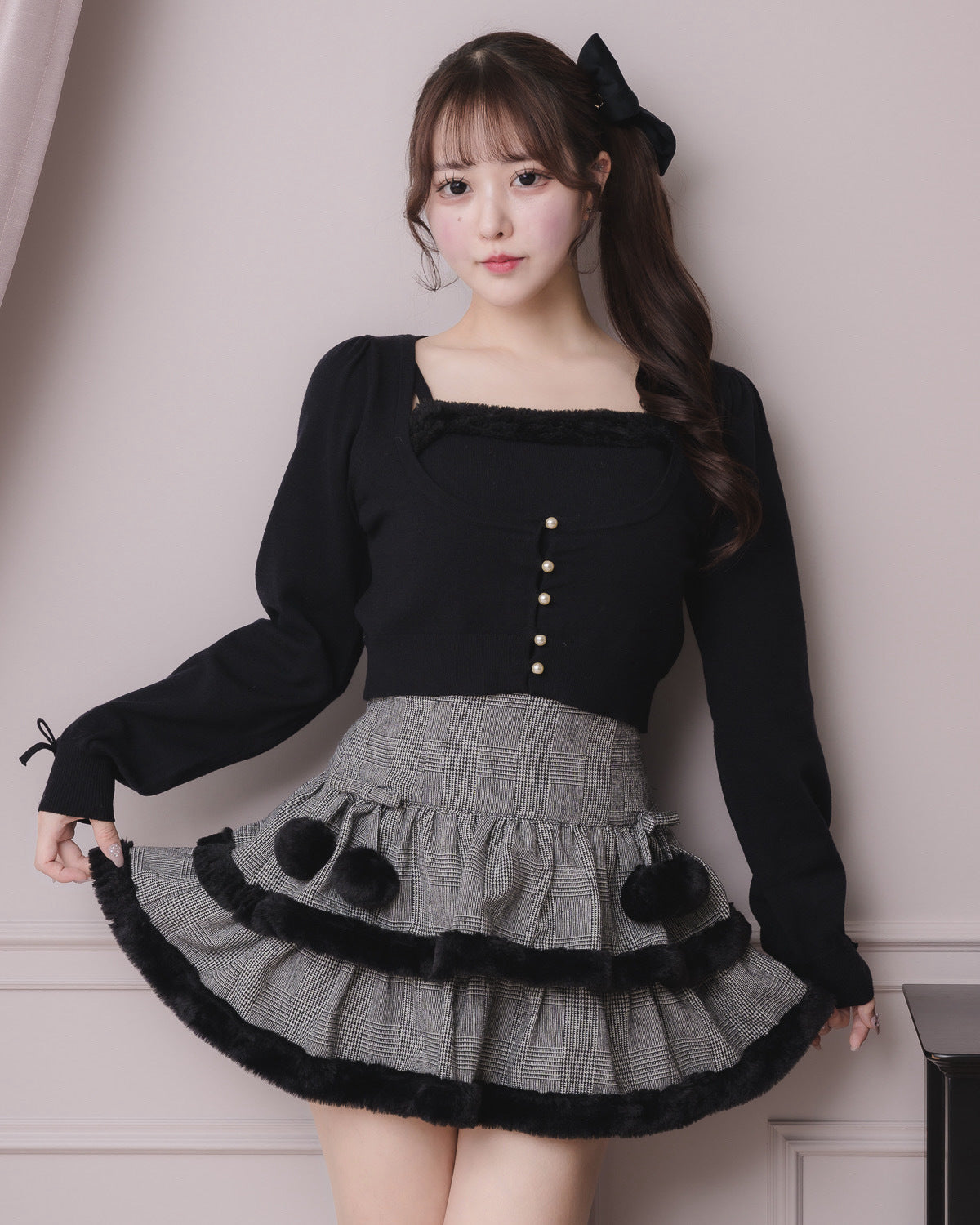 モデル身長：157cm/着用カラー：ブラックチェック