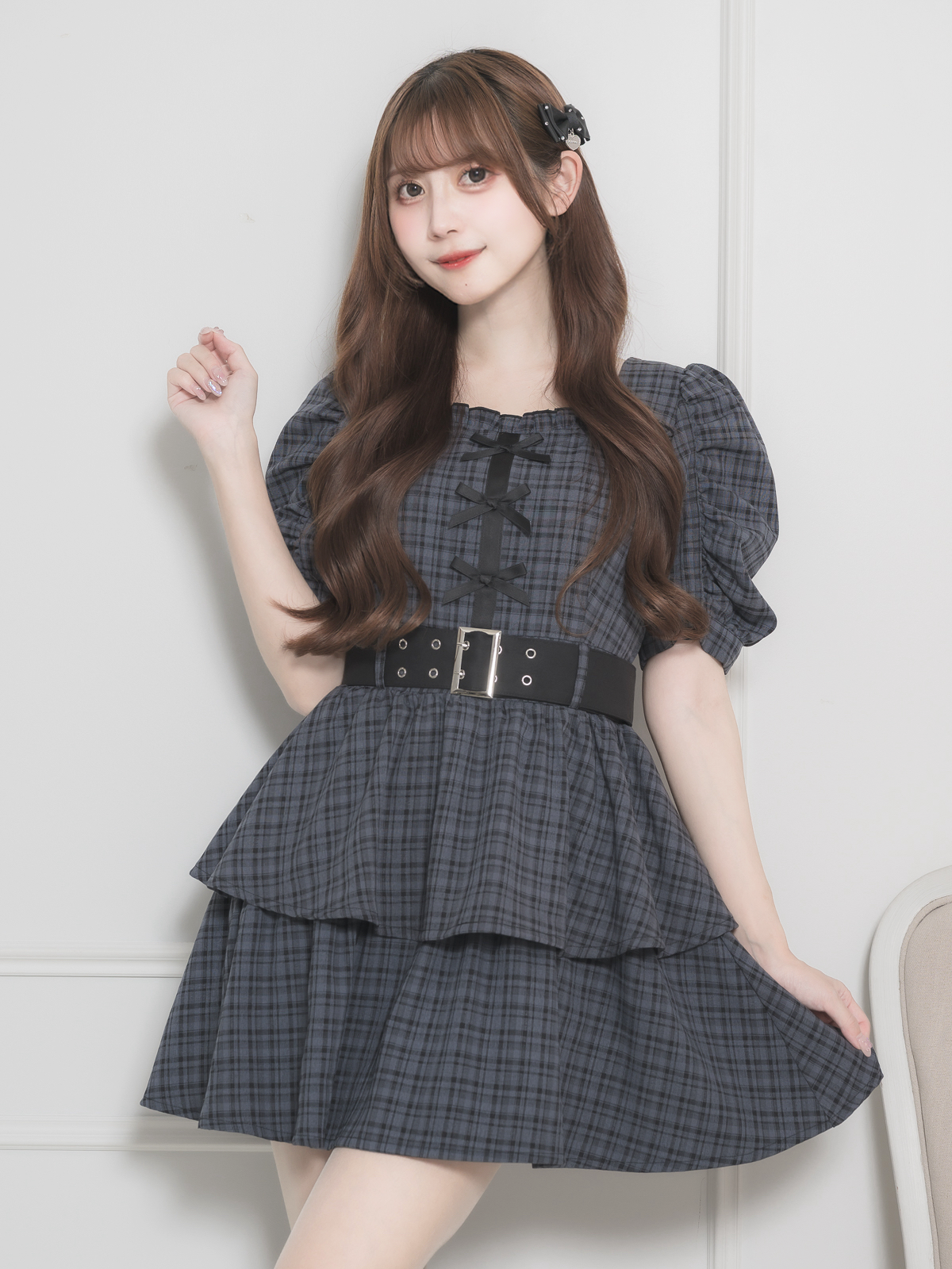フロントホックティアードミニワンピース – pium