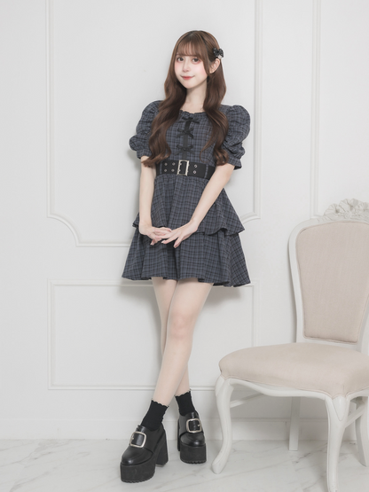 pium ぴうむ フロントリボンティアードミニワンピース チャコール pium ぴうむ フロントリボンティアードミニワンピース チャコール