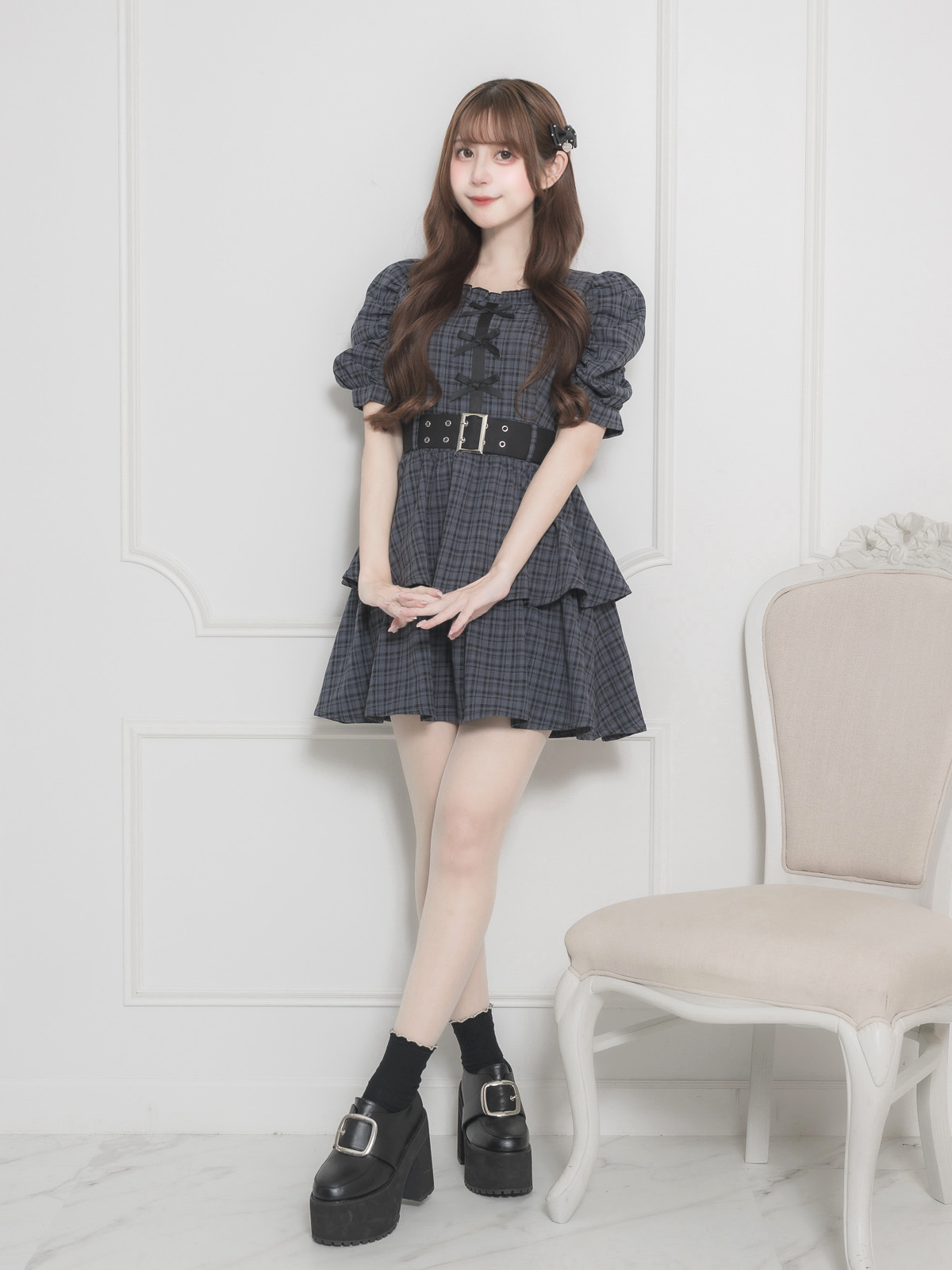 モデル身長:159cm/着用カラー:ダークチェック