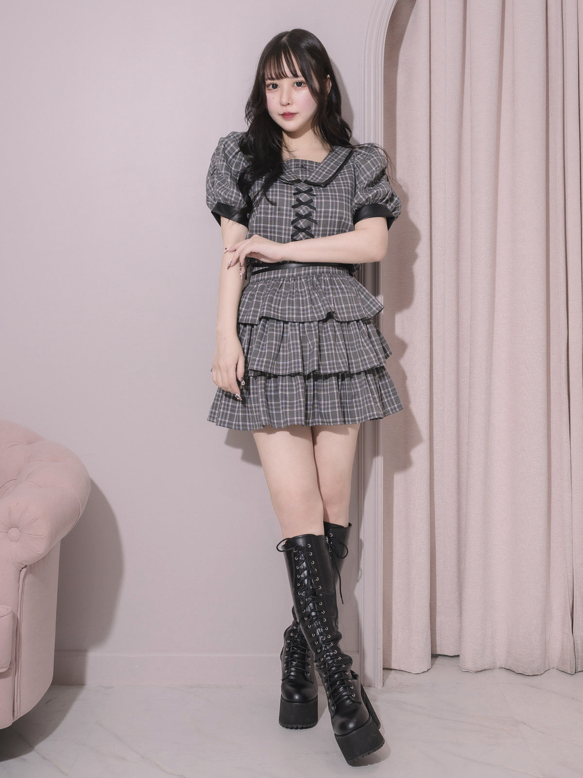 モデル身長:157cm/着用カラー:グレーチェック